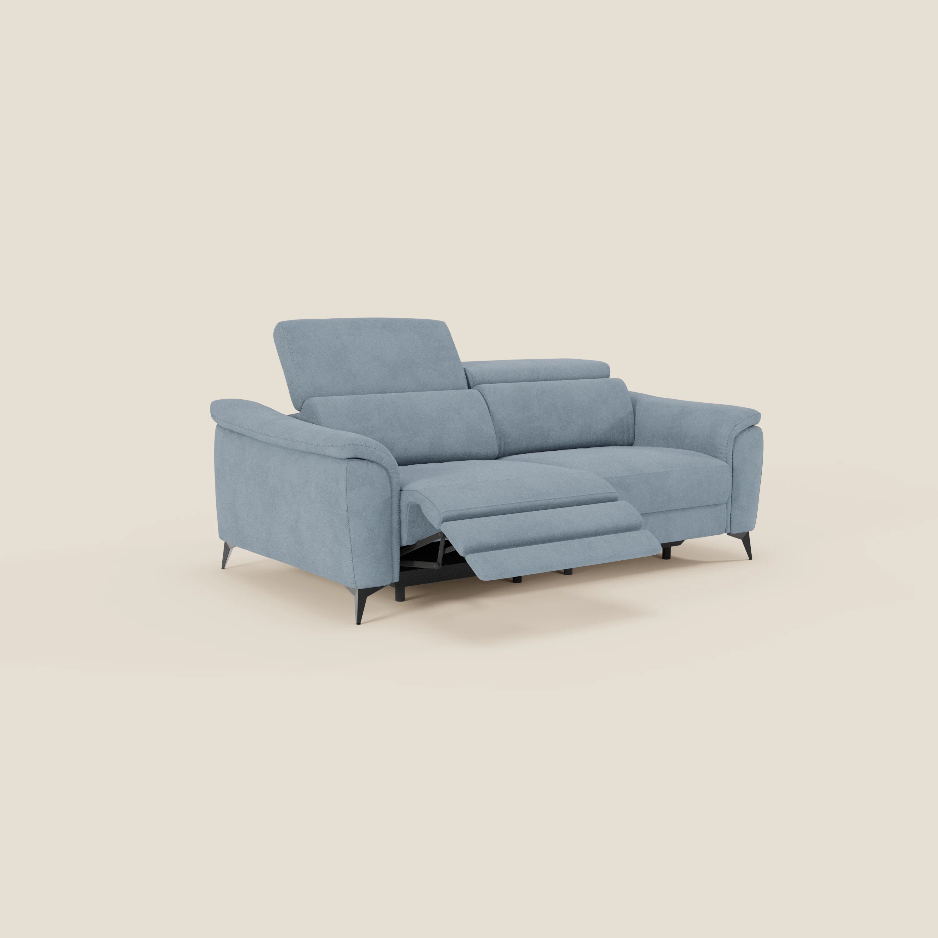 Arcos Canapé 3 places - pieds hauts et têtières inclinables en microfibre imperméable T11 bleu pastel