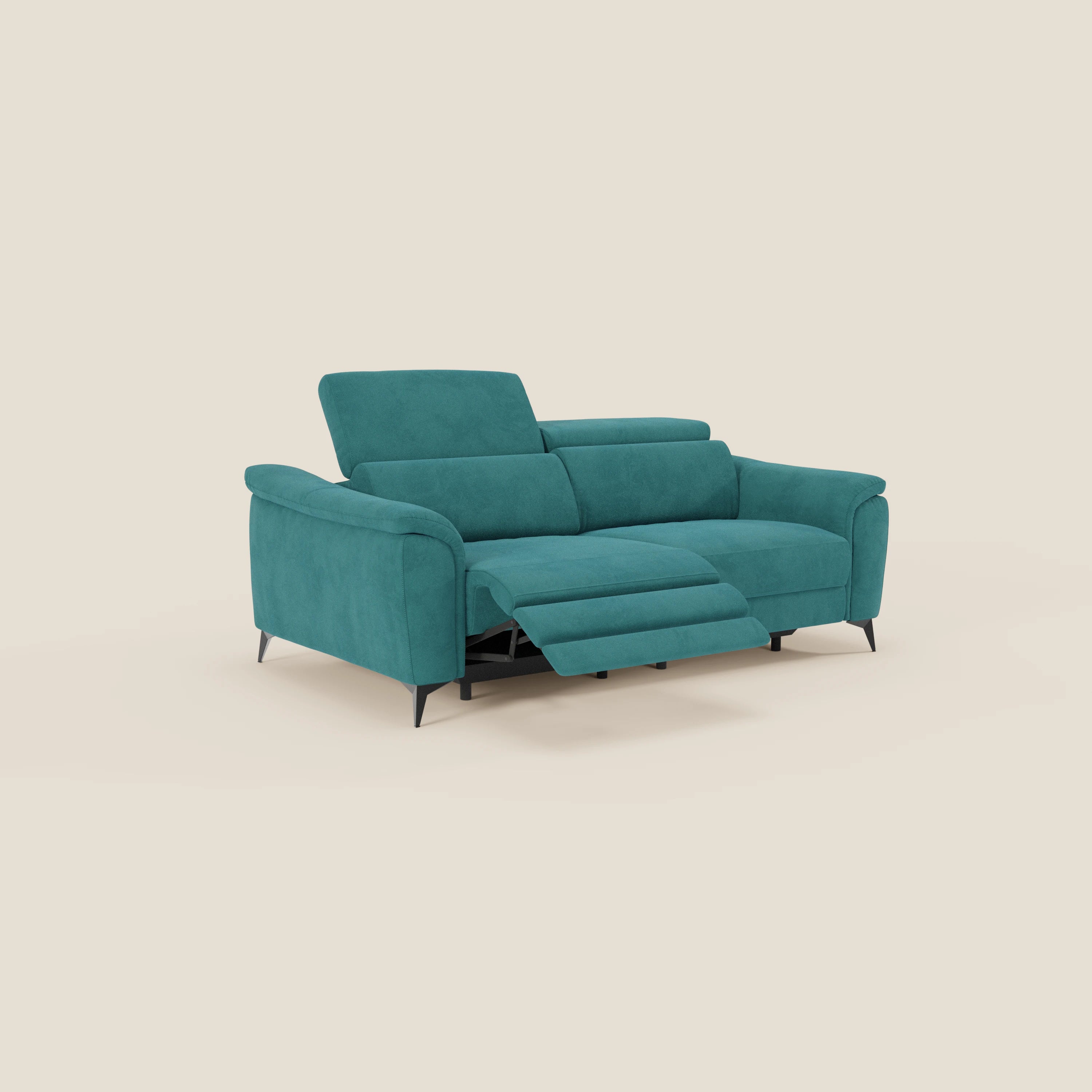 Arcos Canapé 3 places - pieds hauts et têtières inclinables en microfibre imperméable T11 bleu canard