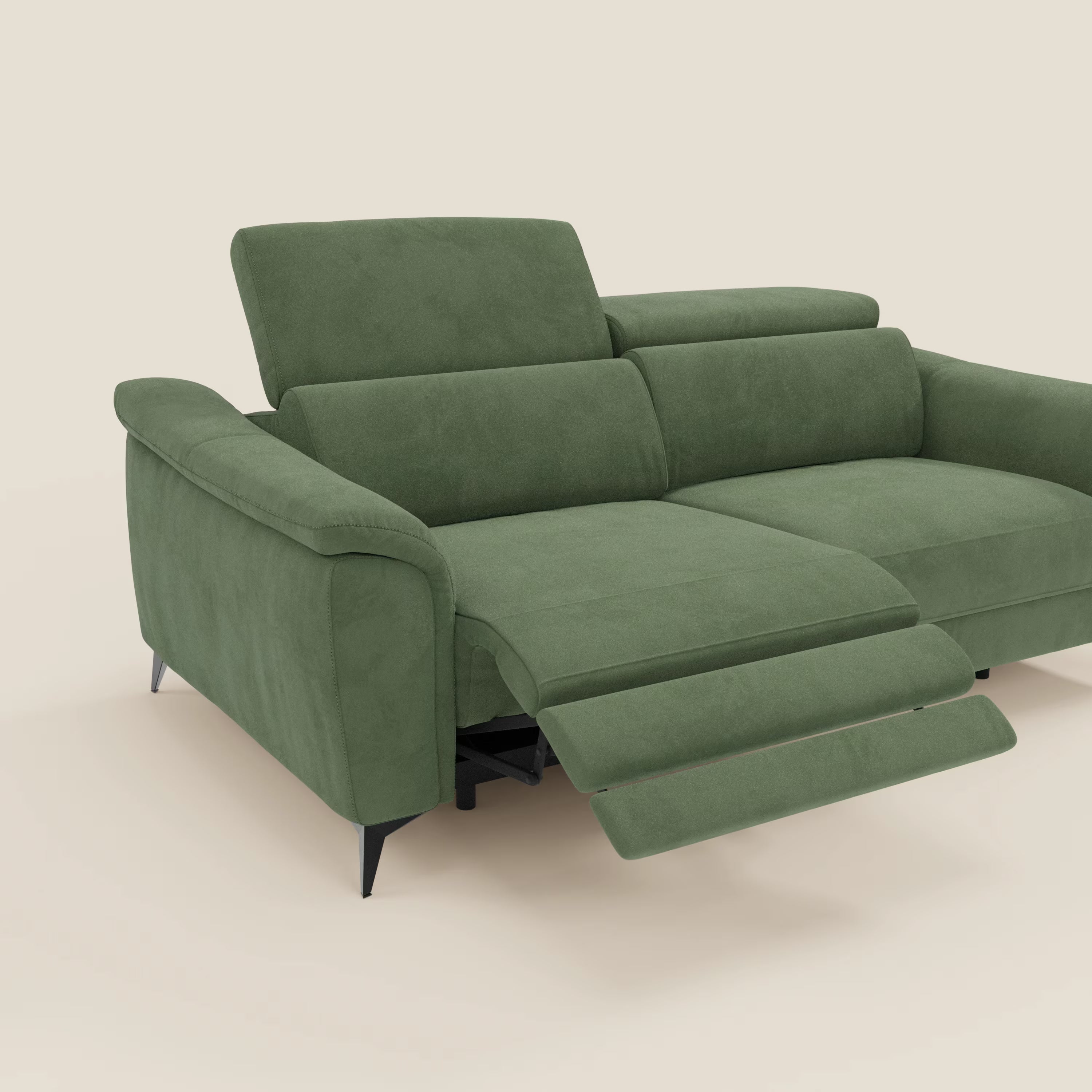 Arcos Canapé 3 places - pieds hauts et têtières inclinables en microfibre imperméable T11 vert