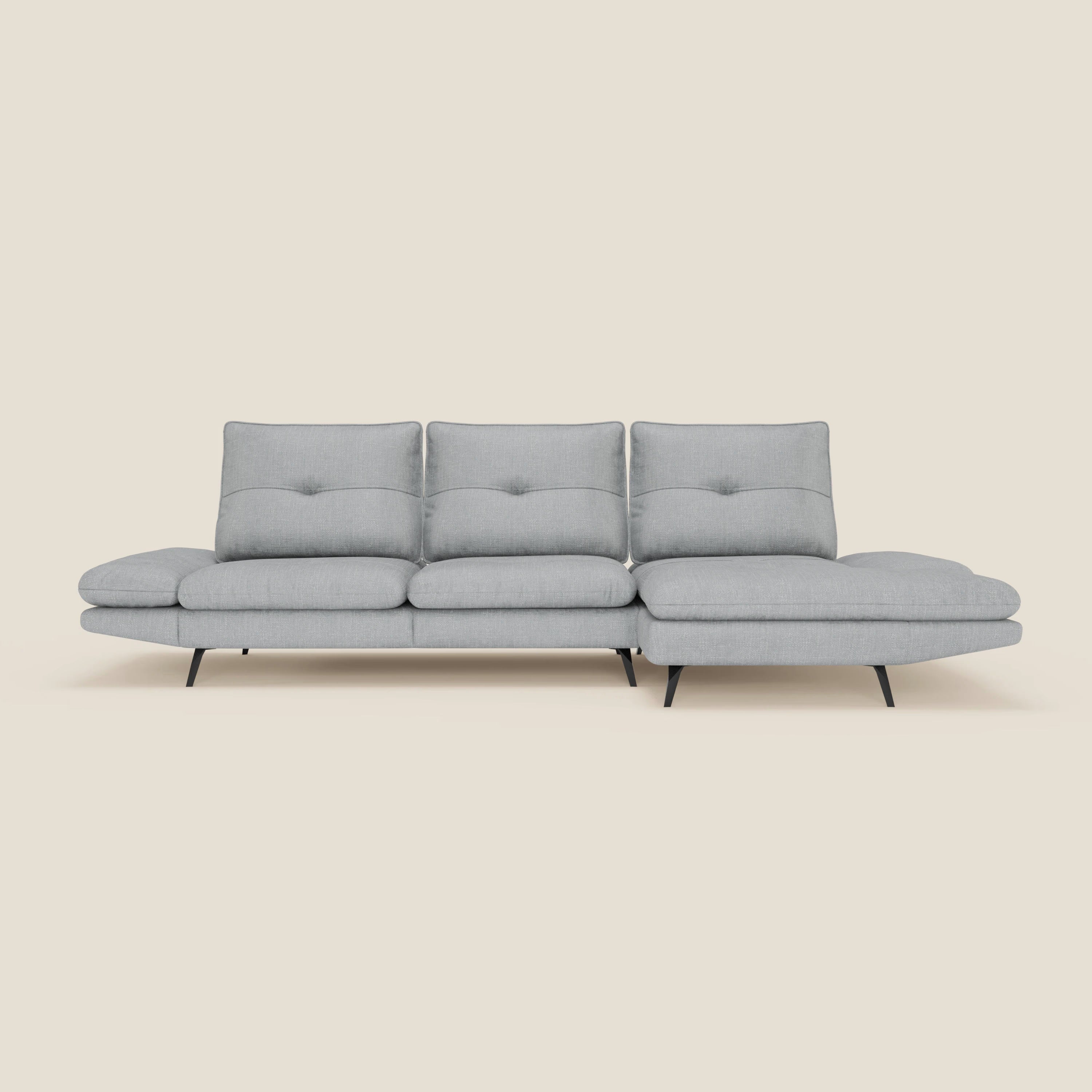 Ardex Canapé avec méridienne - dossiers coulissants et accoudoirs réglables en élégant tissu imperméable T06 bleu glacier