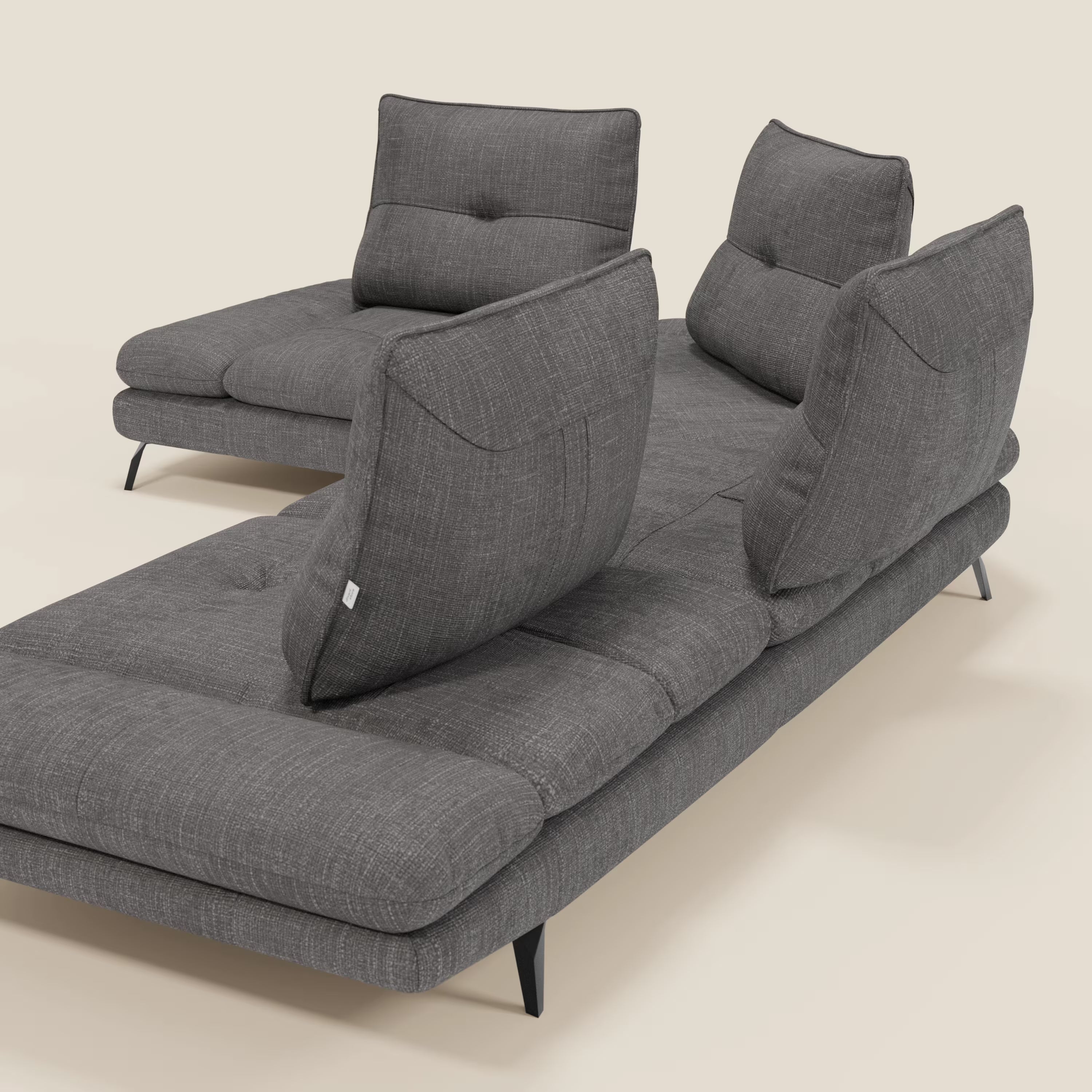 Ardex Canapé d'angle - dossiers coulissants et accoudoirs réglables en élégant tissu imperméable T06 anthracite