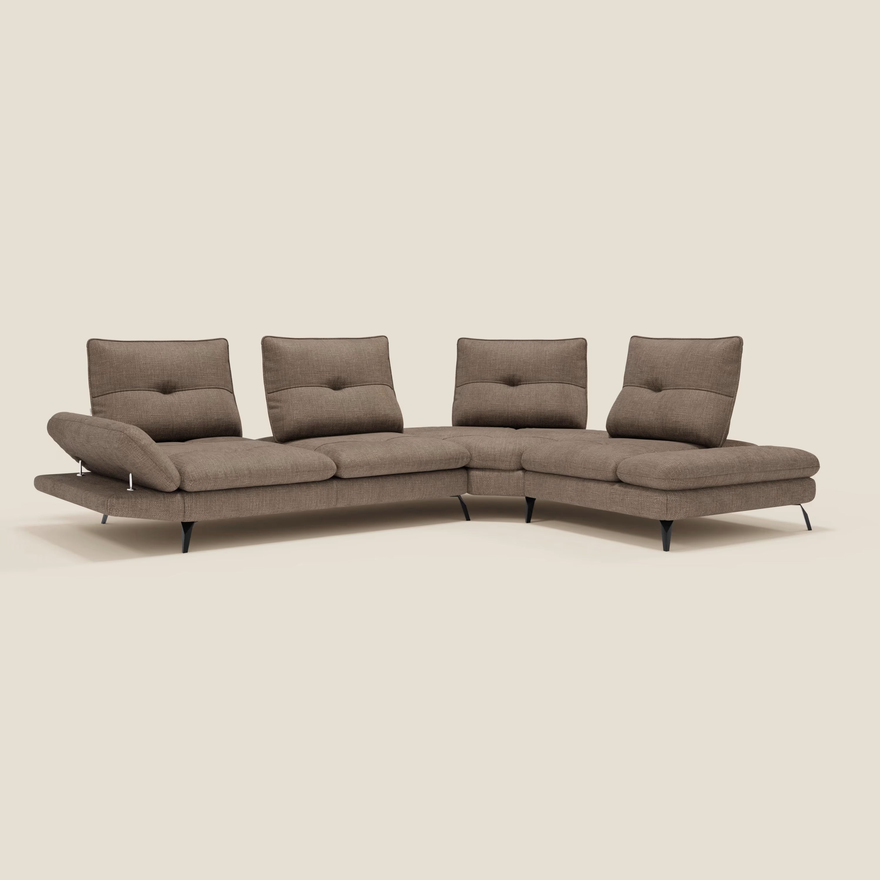 Ardex Canapé d'angle - dossiers coulissants et accoudoirs réglables en élégant tissu imperméable T06 marron