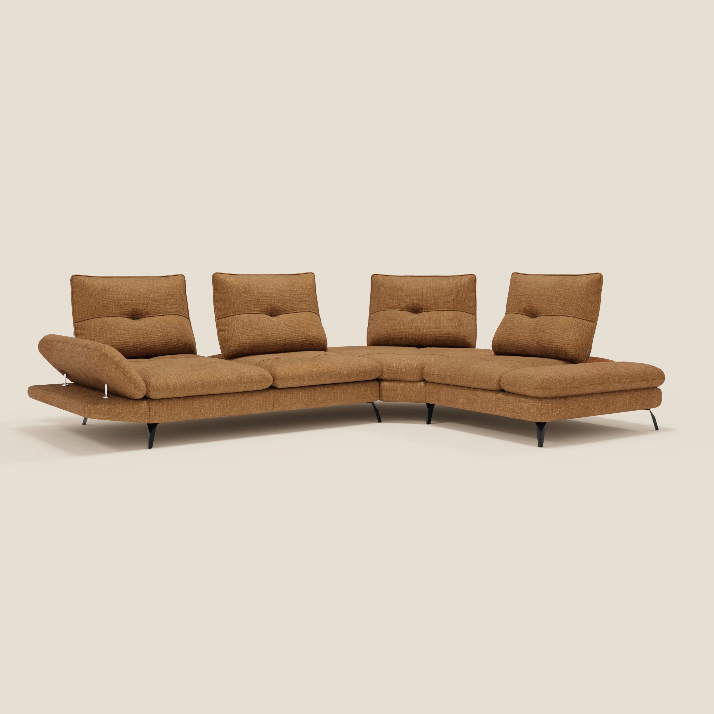 Ardex Canapé d'angle - dossiers coulissants et accoudoirs réglables en élégant tissu imperméable T06 ocre