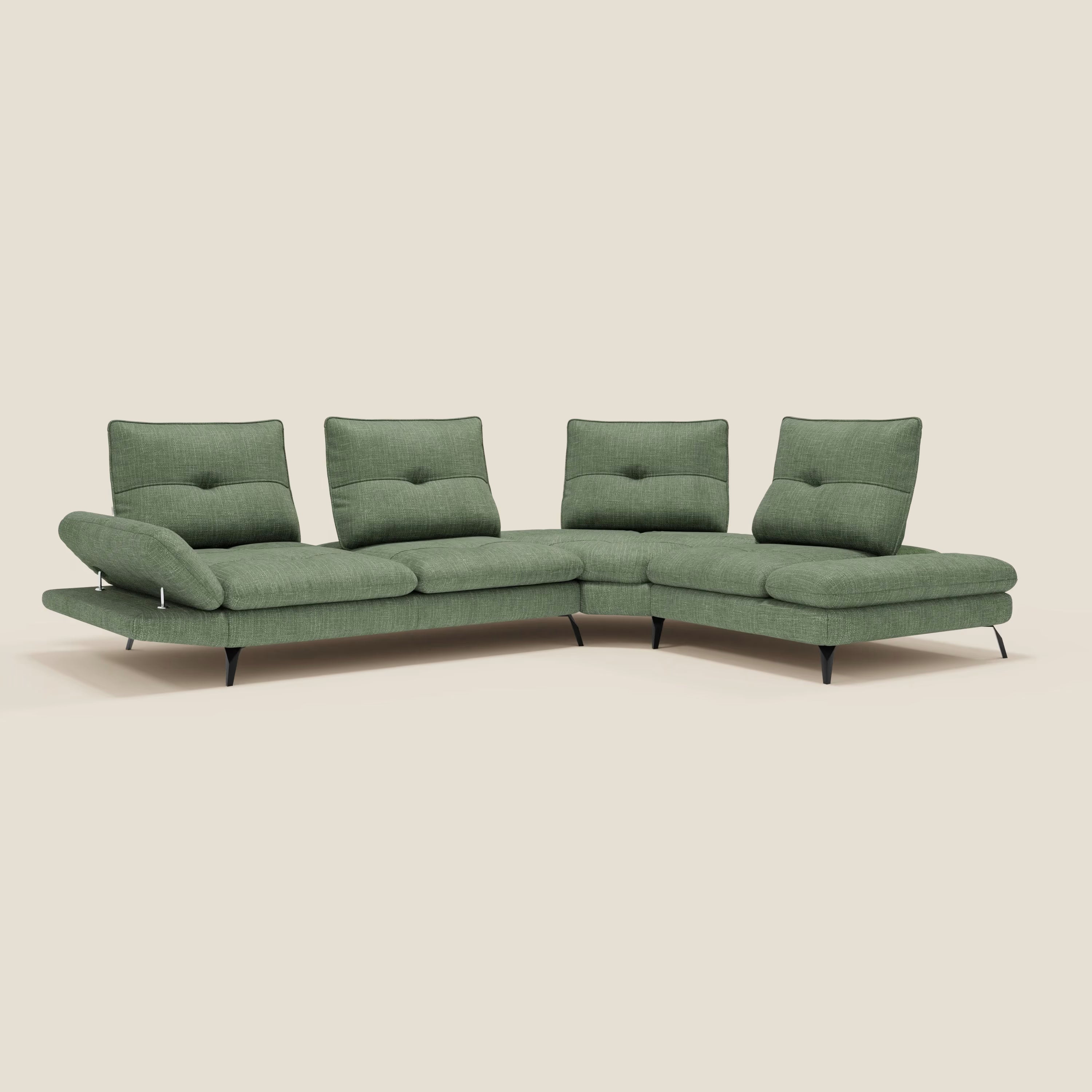 Ardex Canapé d'angle - dossiers coulissants et accoudoirs réglables en élégant tissu imperméable T06 vert