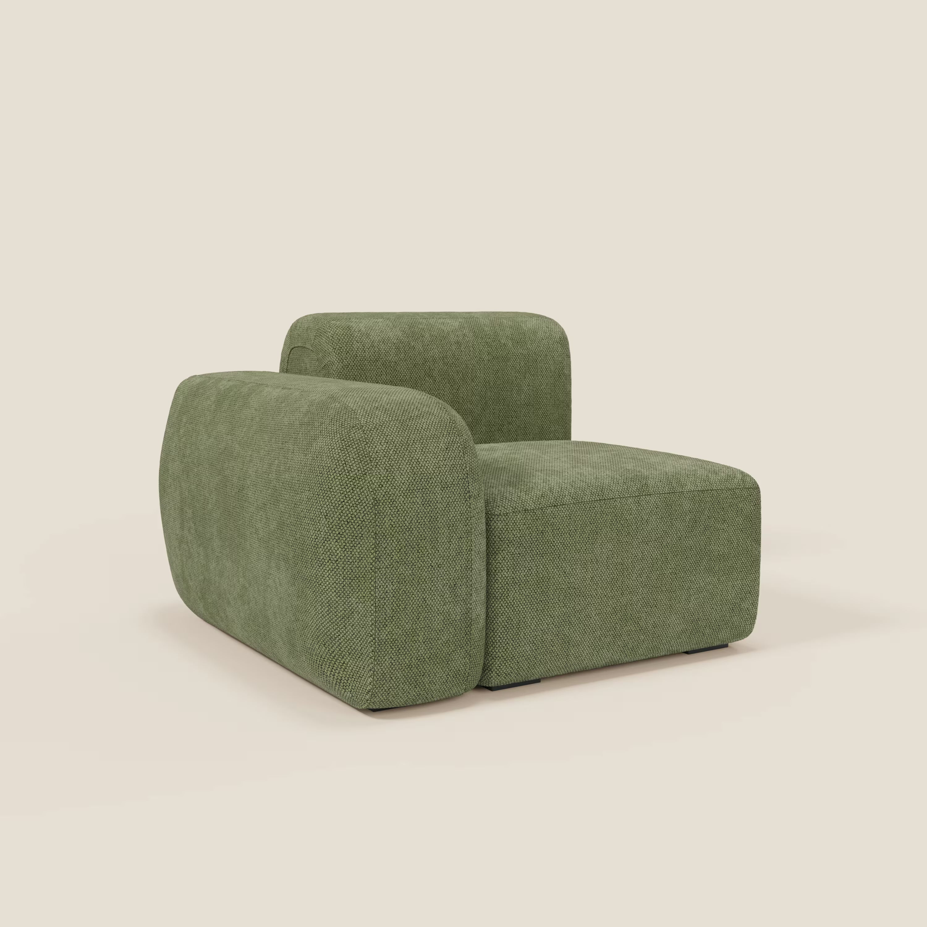 BonBon modulo terminale 105 cm sinistro o destro - Grande Fratello edition verde muschio di Divani.Store è una poltrona moderna e minimalista con bordi spessi e arrotondati, profilo basso, seduta ampia e schienale basso in verde oliva.