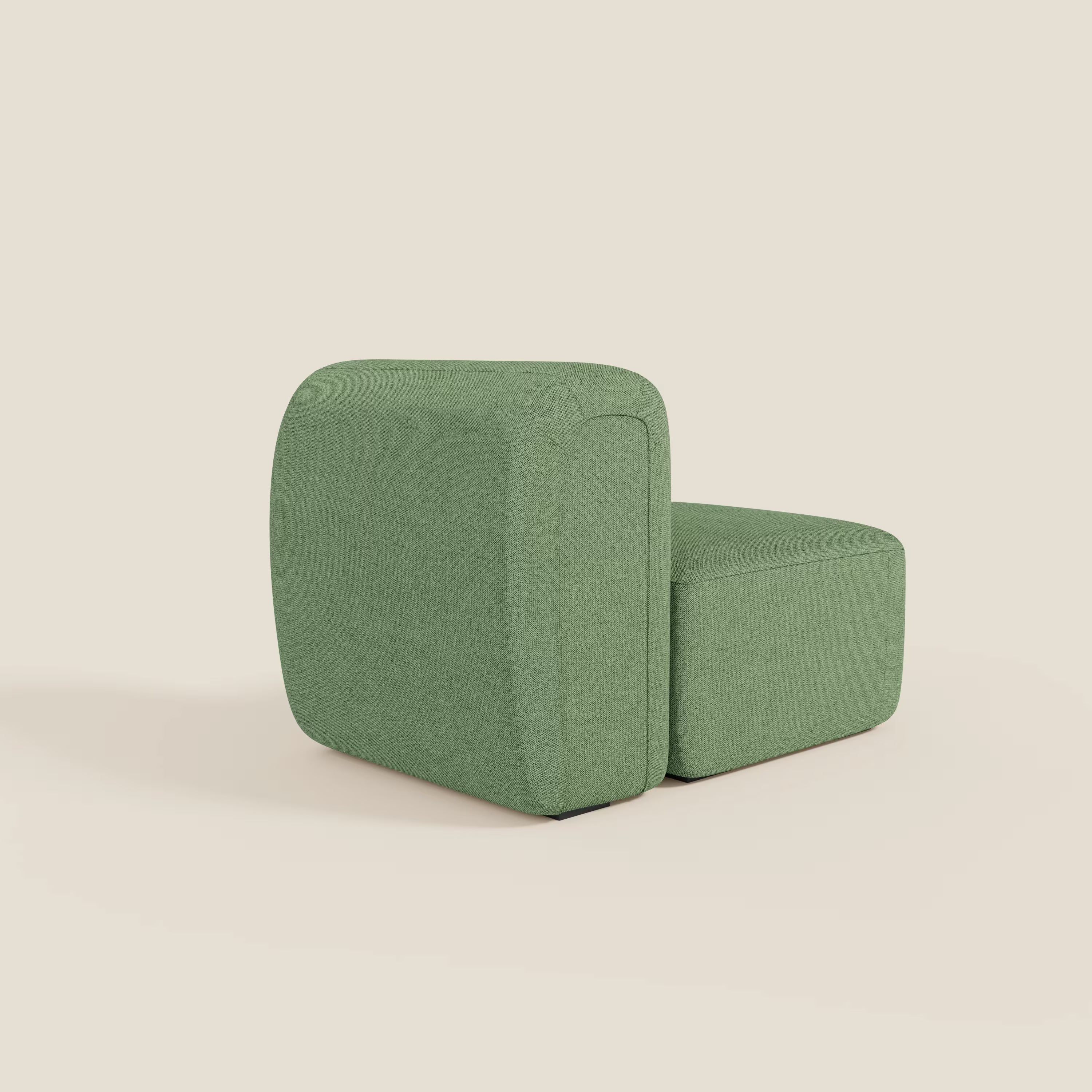 BonBon modulo centrale 70 cm di Divani.Store è una poltrona senza braccioli, minimalista, in tessuto lavabile T23 menta, dalla forma squadrata, con bordi arrotondati e schienale basso, perfetta come pezzo a sé stante o per un divano componibile.