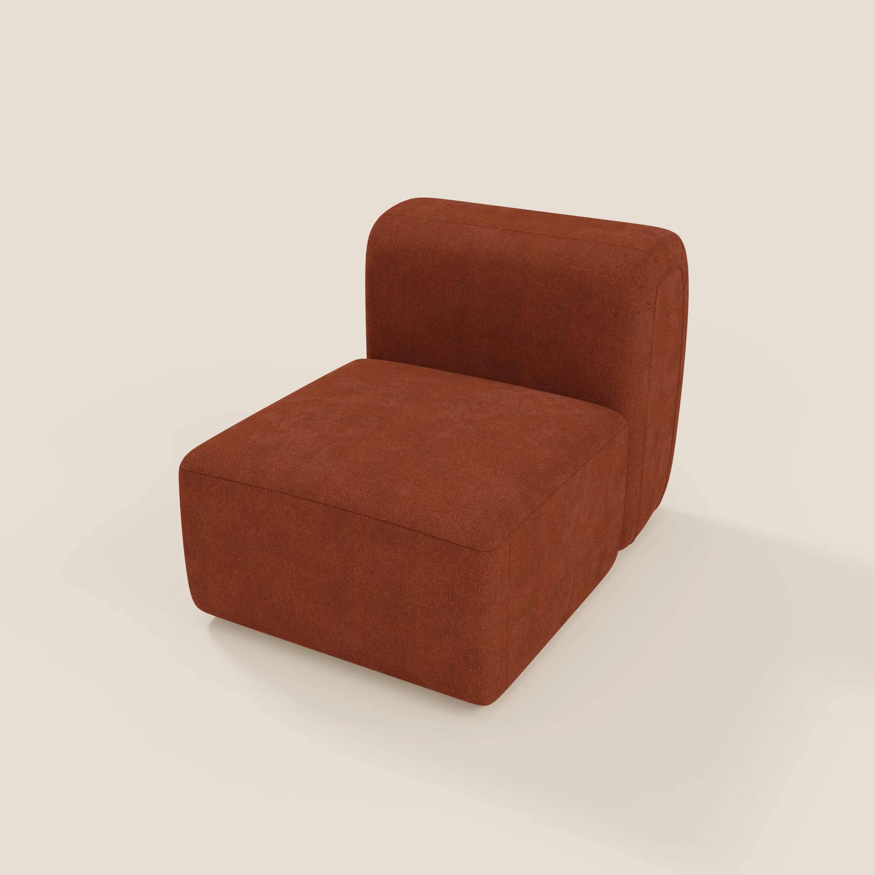 Il BonBon modulo centrale 70 cm di Divani.Store è una poltrona componibile senza braccioli in tessuto smacchiabile T23 ruggine, dal design minimalista con cuscino spesso e schienale arrotondato.