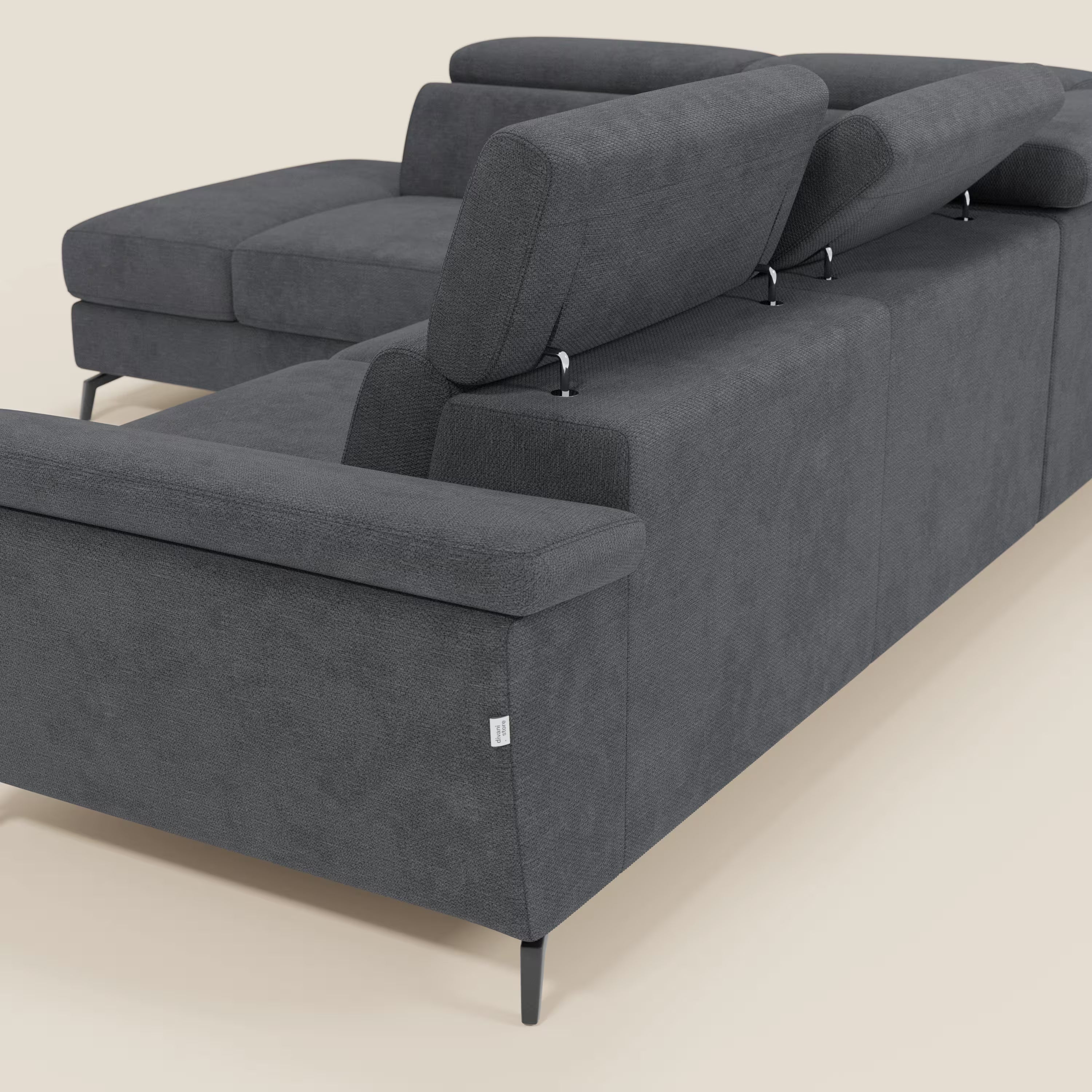 Estro Canapé d'angle extractible - têtières inclinables en tissu imperméable T14 anthracite