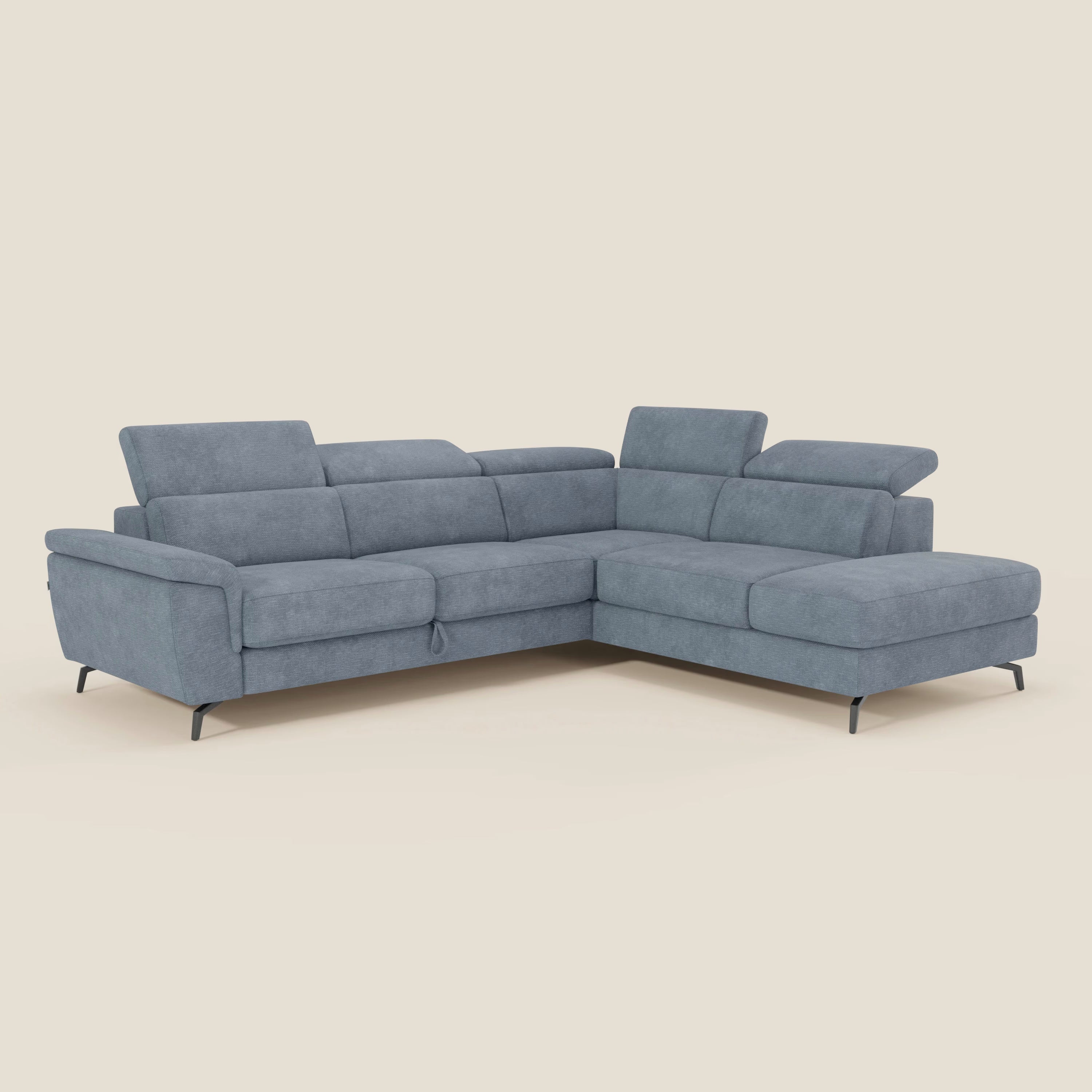 Estro Canapé d'angle extractible - têtières inclinables en tissu imperméable T14 bleu pastel