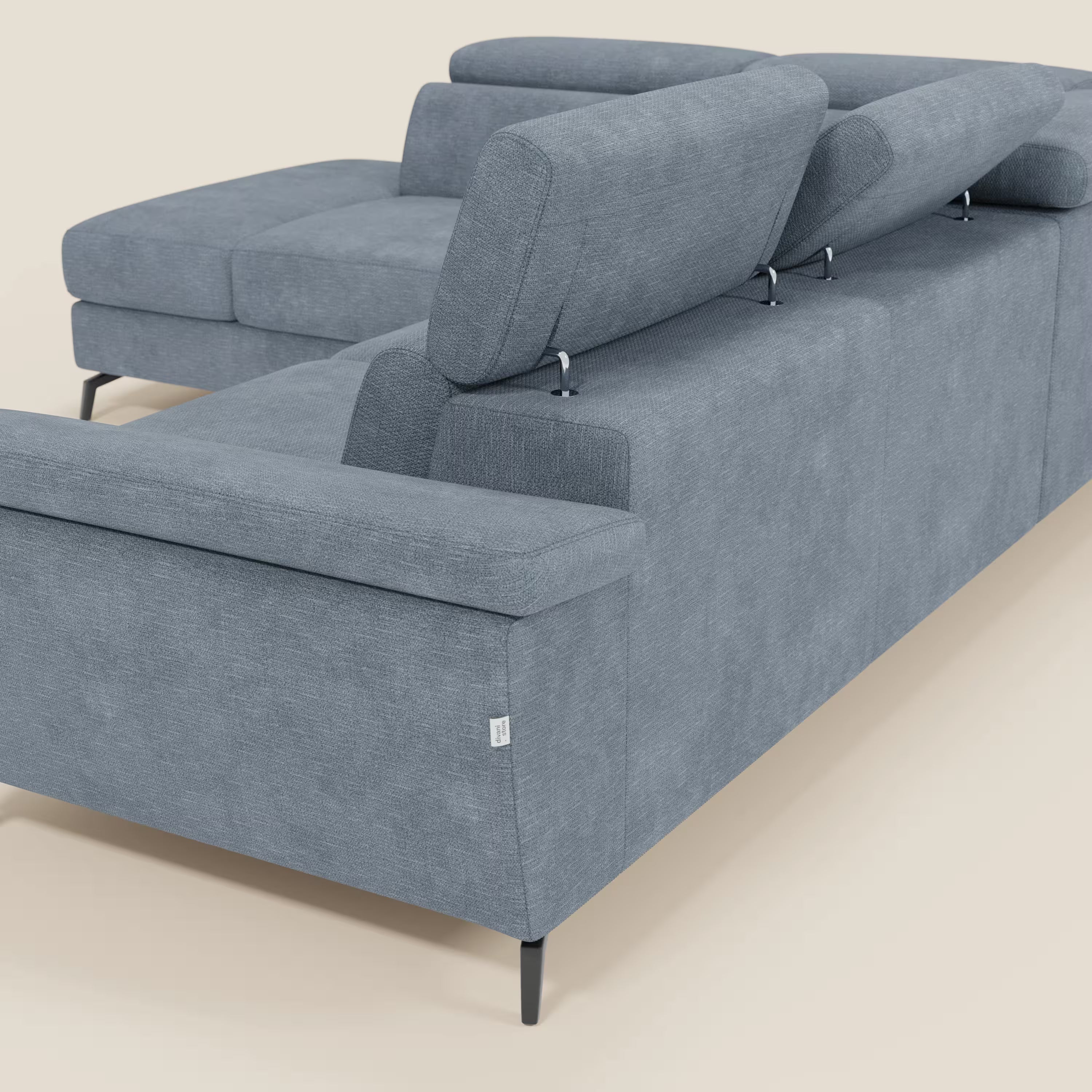 Estro Canapé d'angle extractible - têtières inclinables en tissu imperméable T14 bleu pastel