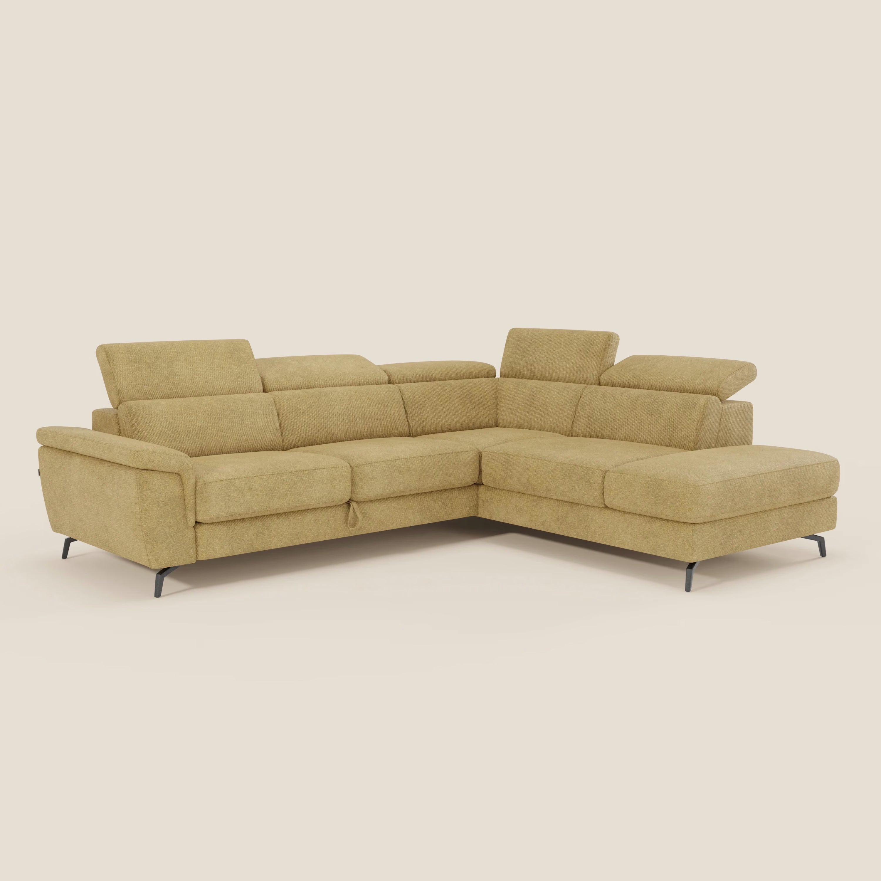 Estro Canapé d'angle extractible - têtières inclinables en tissu imperméable T14 jaune