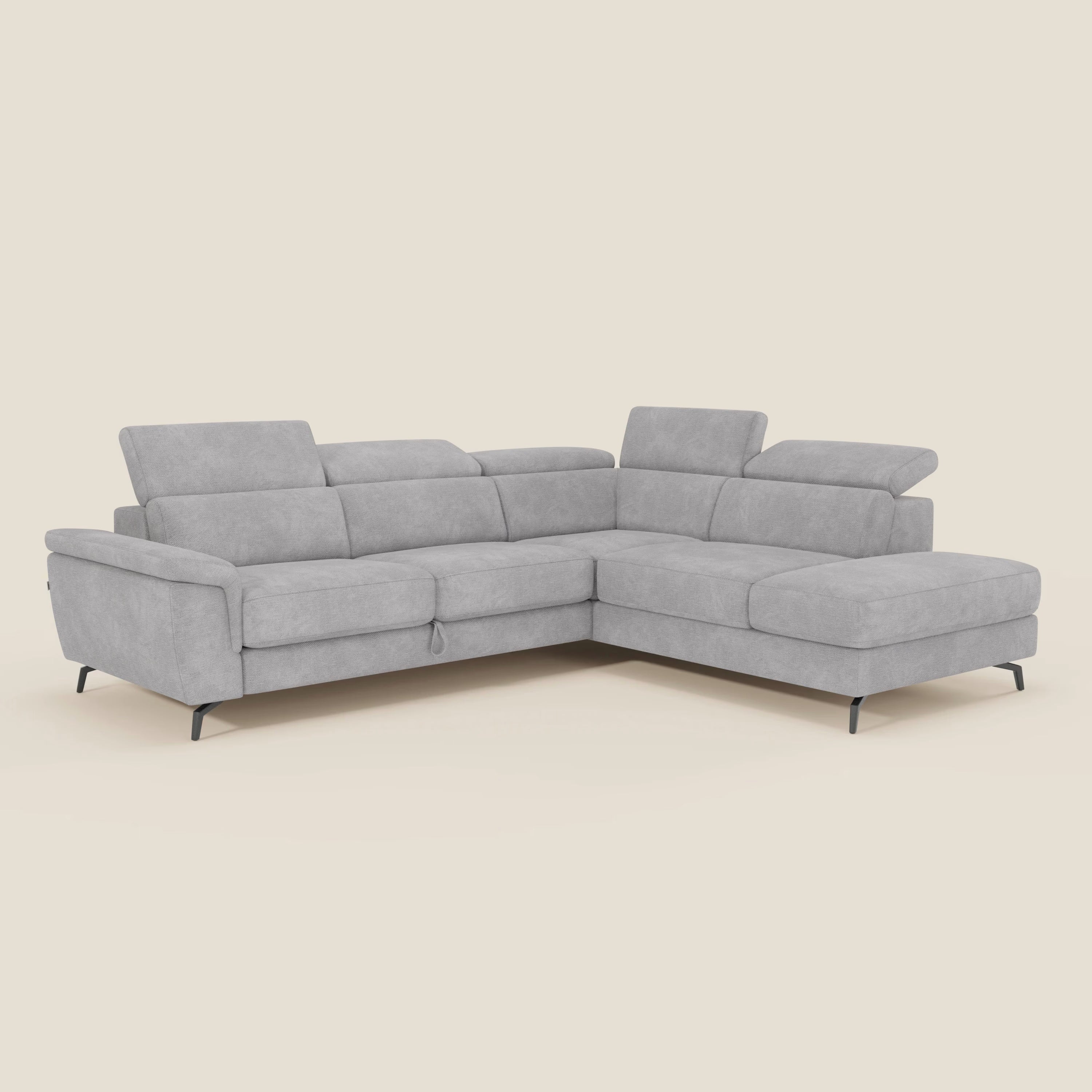 Estro Canapé d'angle extractible - têtières inclinables en tissu imperméable T14 gris clair