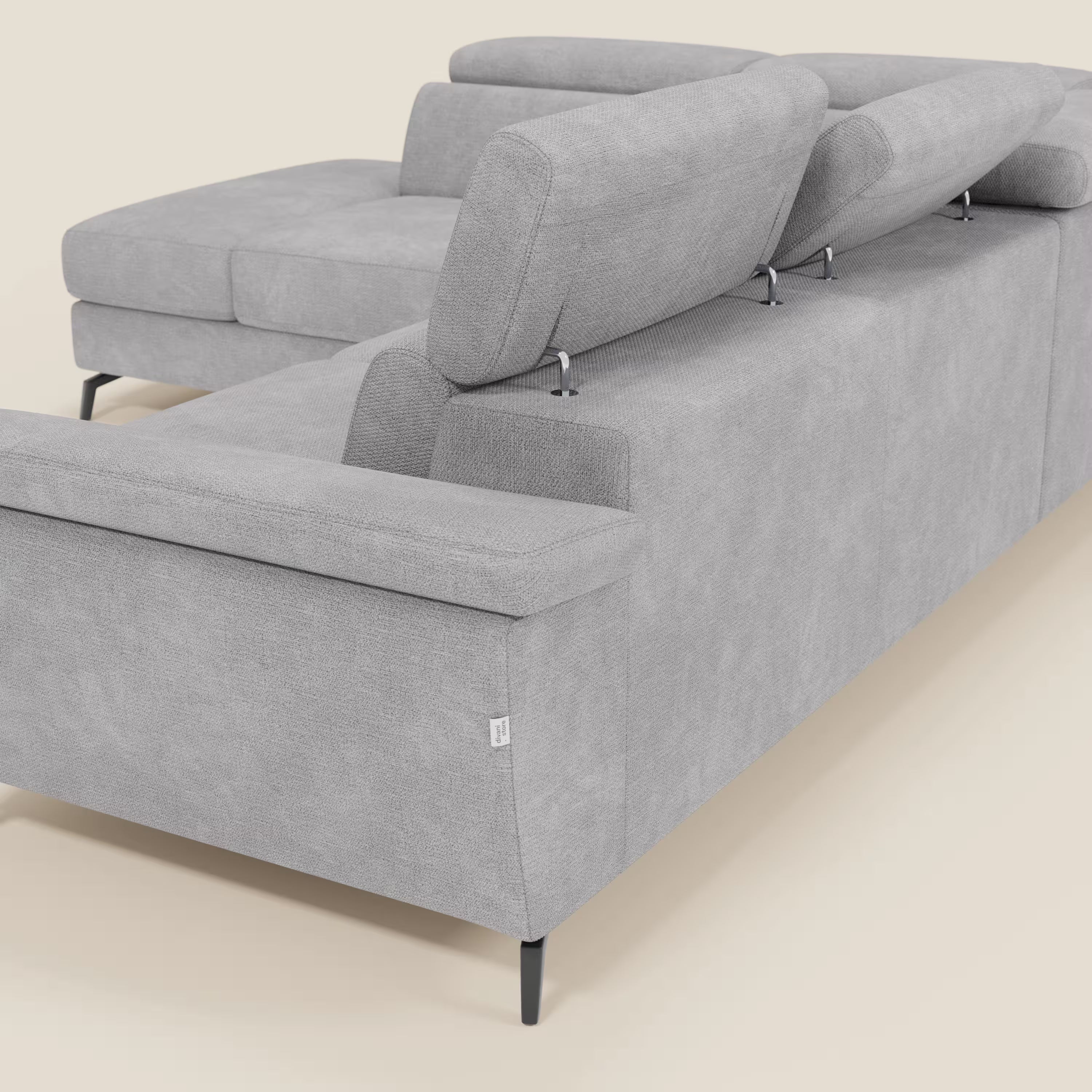 Estro Canapé d'angle extractible - têtières inclinables en tissu imperméable T14 gris clair