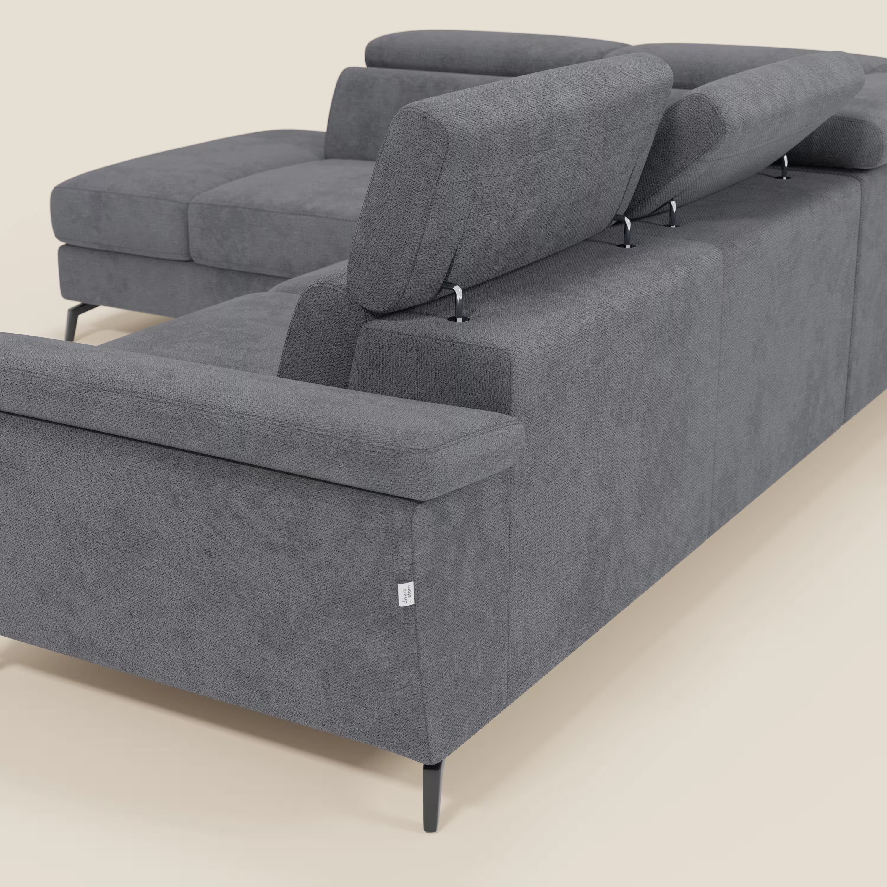 Estro Canapé d'angle extractible - têtières inclinables en tissu imperméable T14 gris