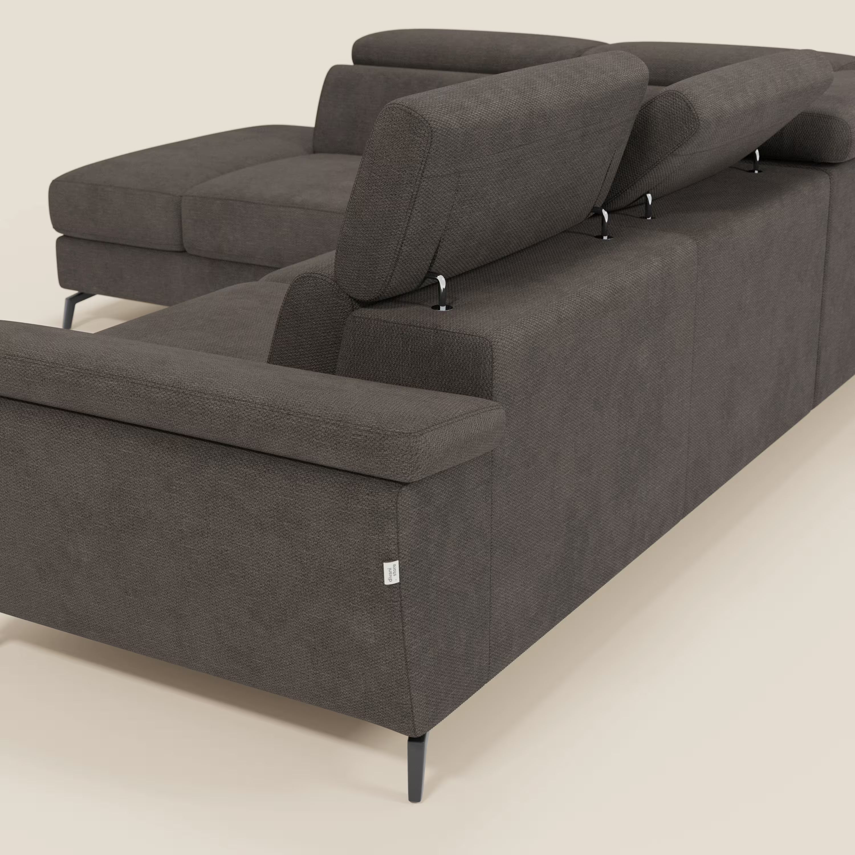 Estro Canapé d'angle extractible - têtières inclinables en tissu imperméable T14 marron