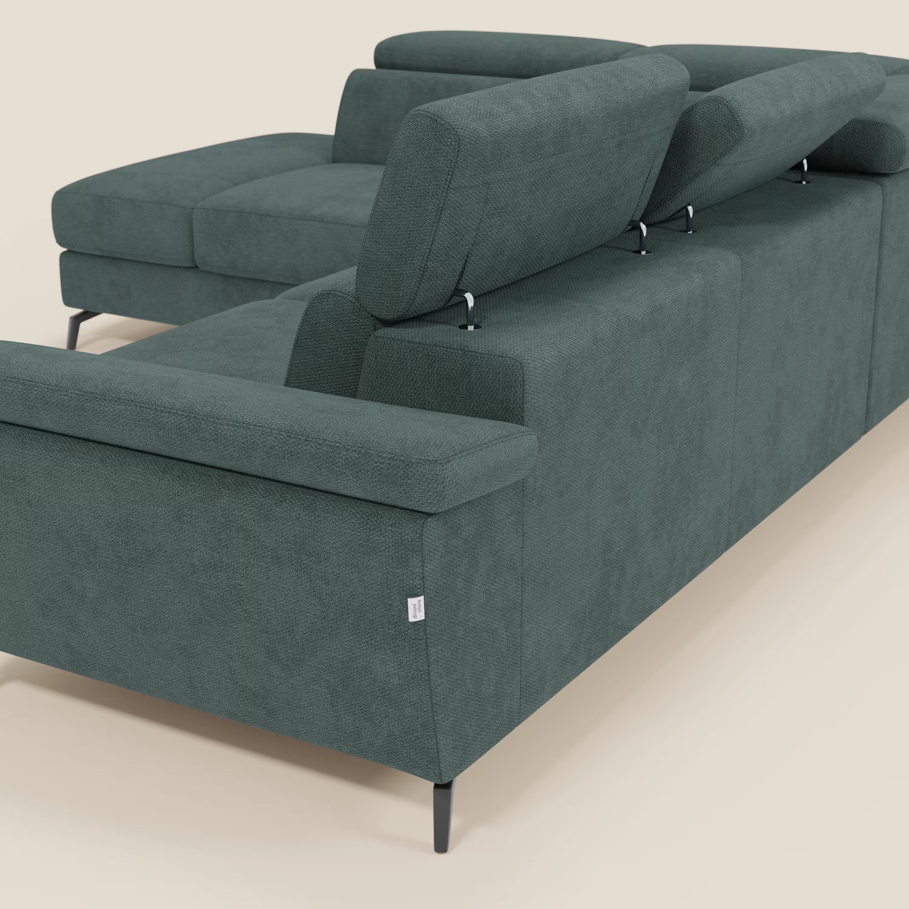 Estro Canapé d'angle extractible - têtières inclinables en tissu imperméable T14 vert