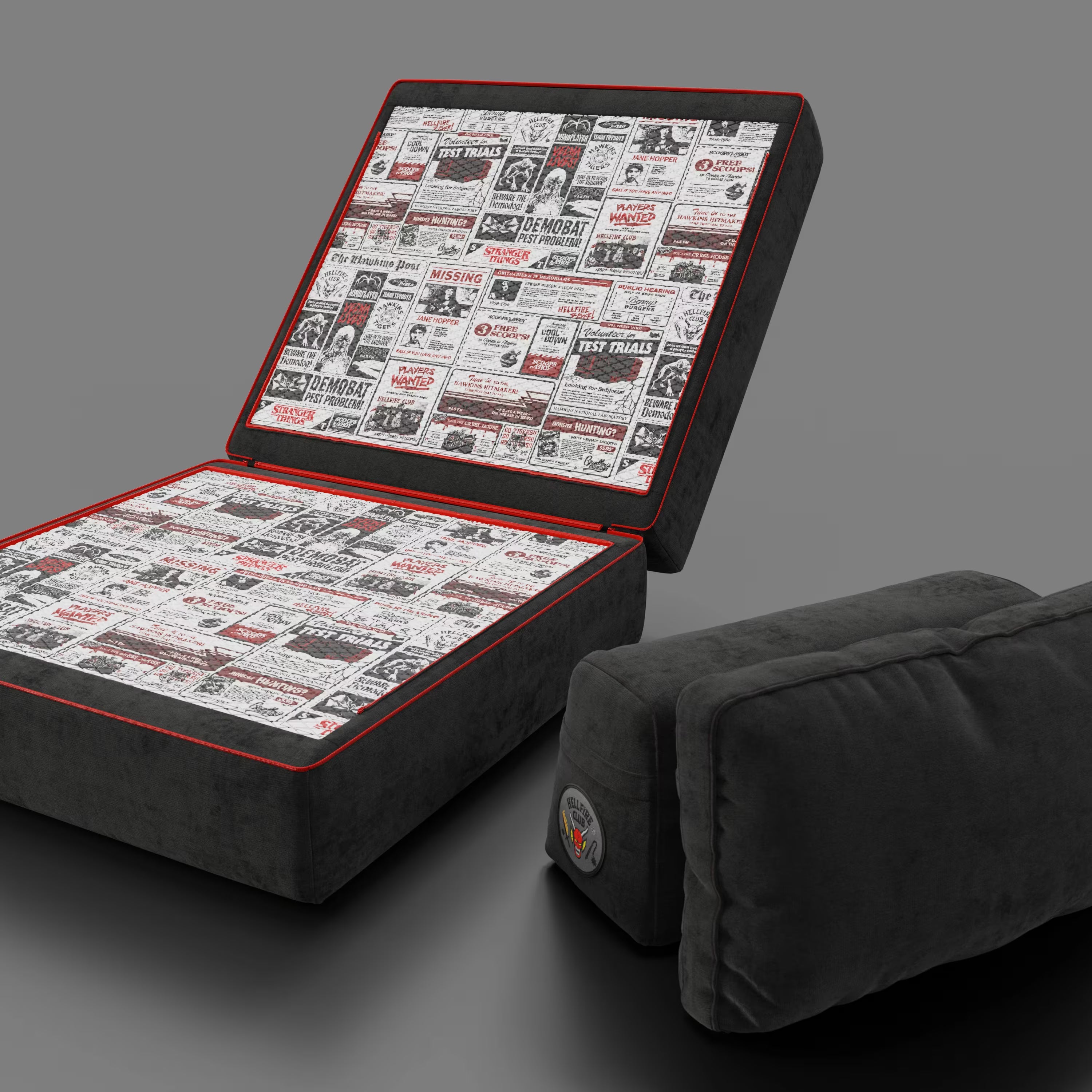 Rift fauteuil-lit Édition STRANGER THINGS avec matelas de 22 cm d'épaisseur et mousse à mémoire de forme - tissu détachable Anthracite