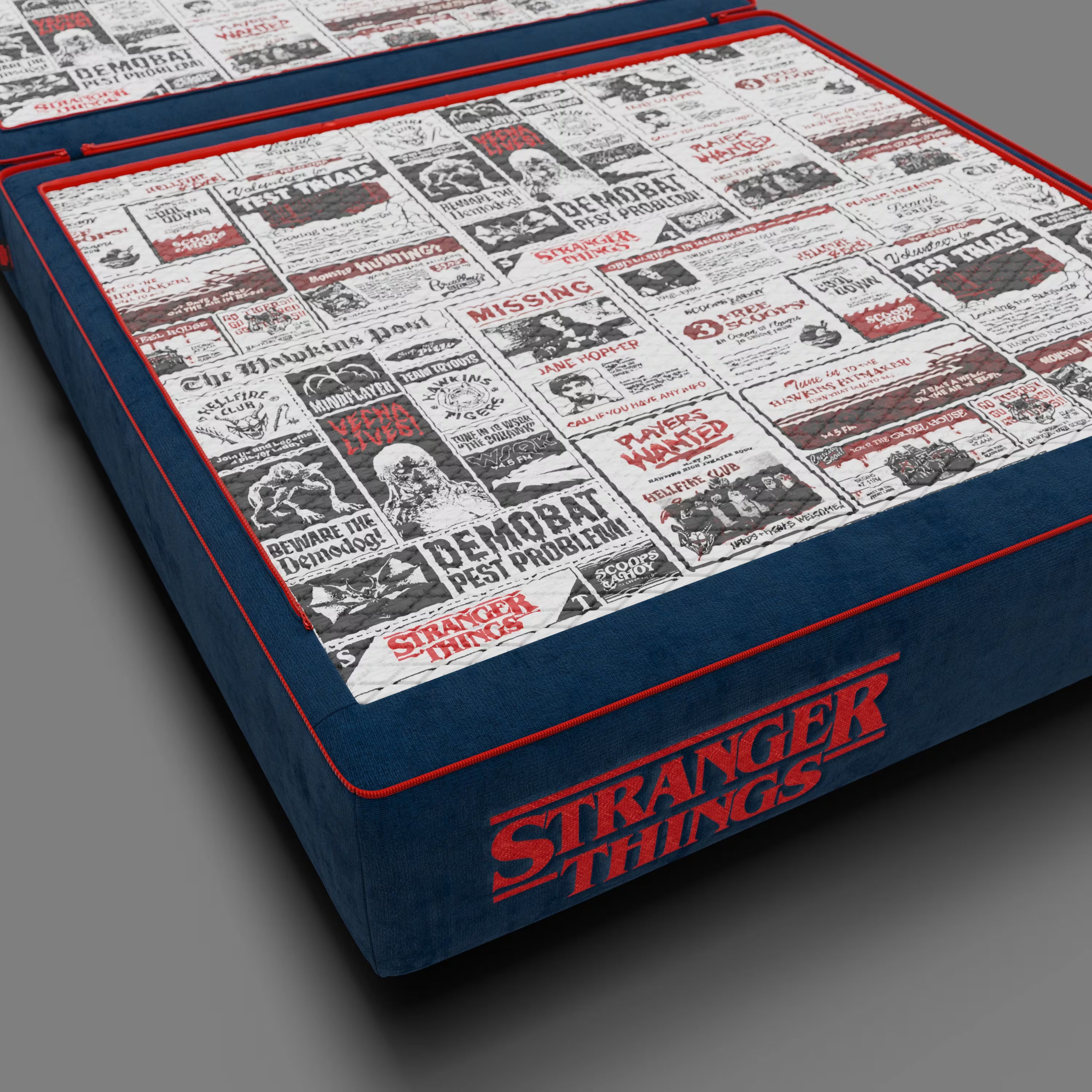 Rift fauteuil-lit Édition STRANGER THINGS avec matelas de 22 cm d'épaisseur et mousse à mémoire de forme - tissu détachable Bleu