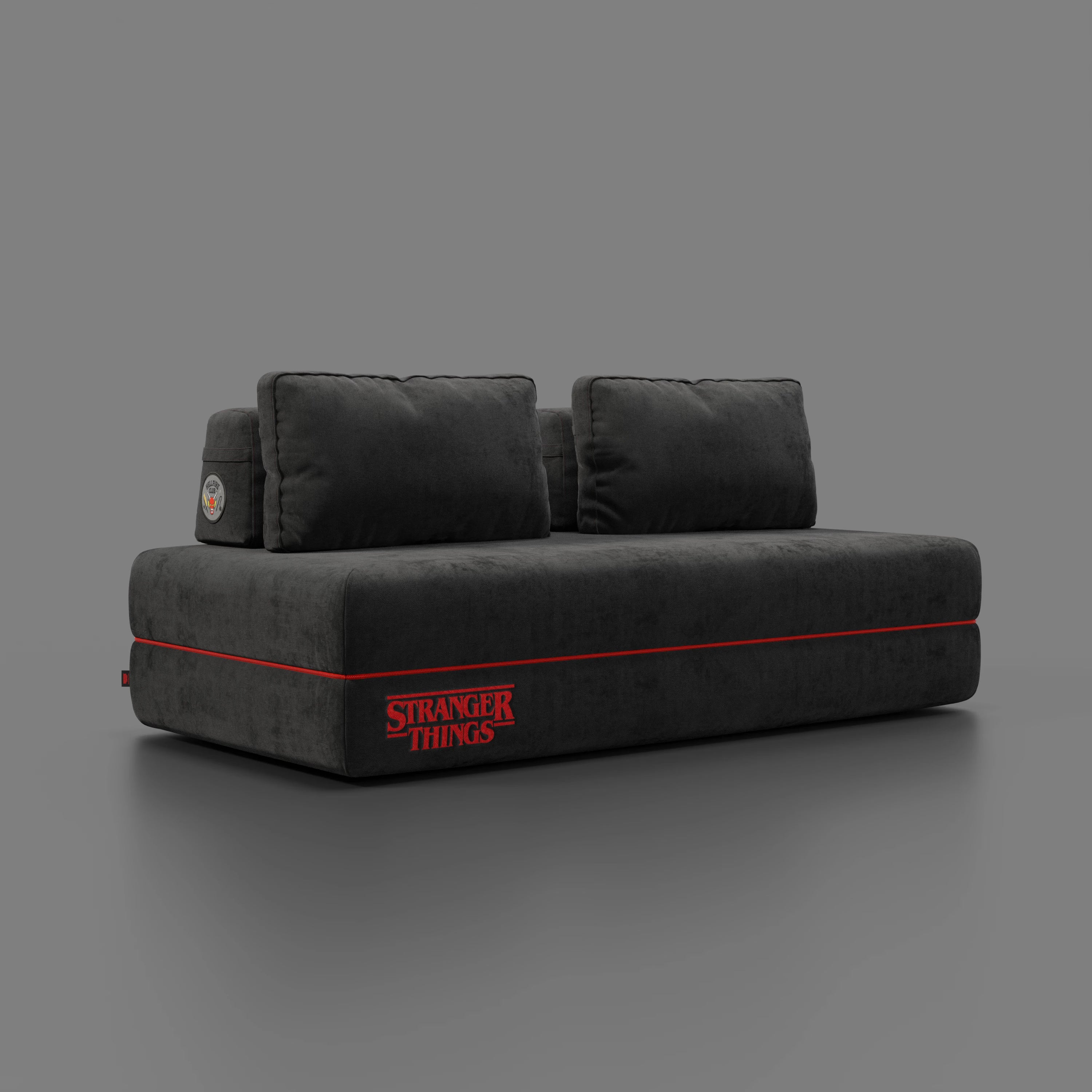 Rift Canapé-lit double Édition STRANGER THINGS 2 places et 3 places avec dossiers amovibles - matelas de 22 cm d'épaisseur en mousse à mémoire de forme en tissu détachable Anthracite