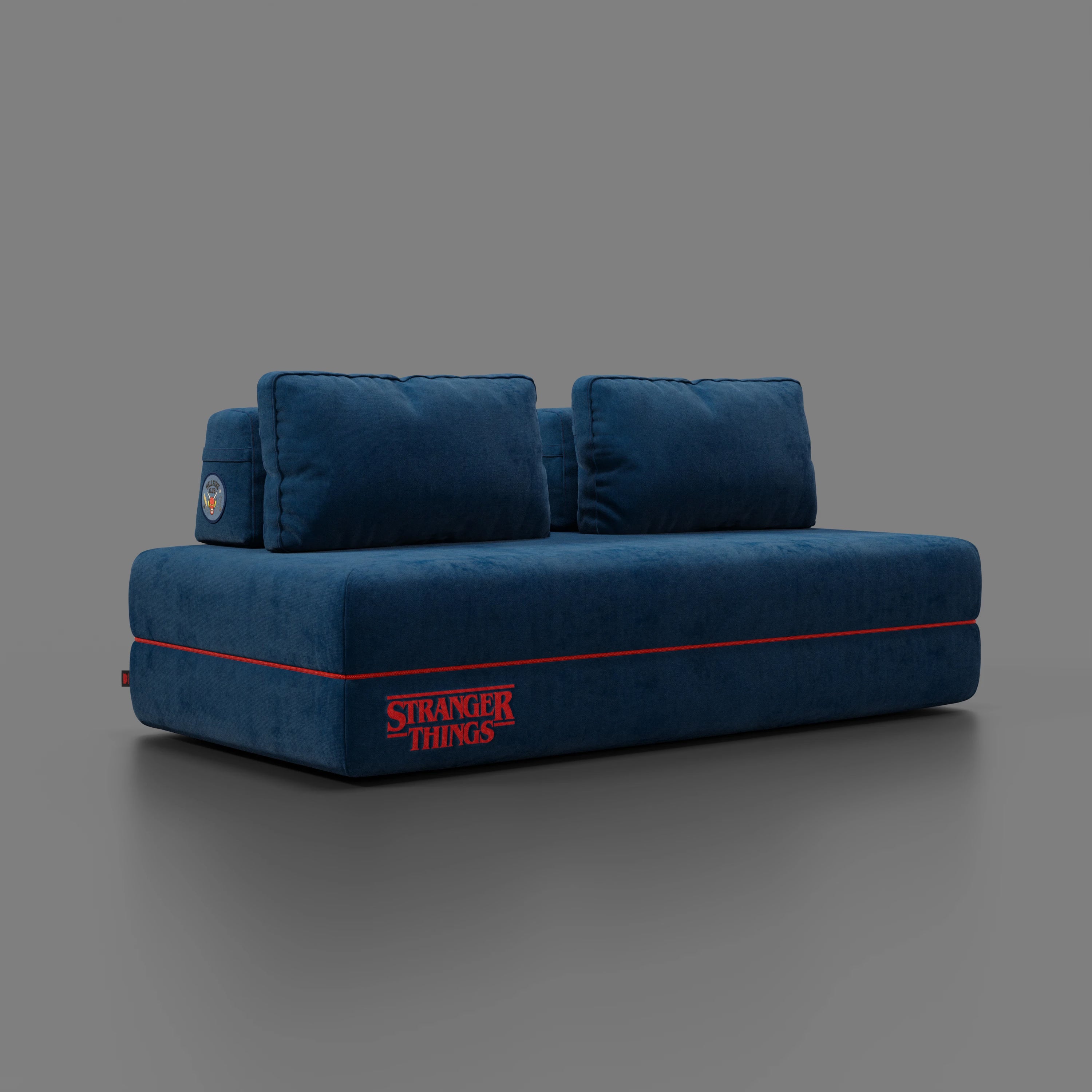 Rift Canapé-lit double Édition STRANGER THINGS 2 places et 3 places avec dossiers amovibles - matelas de 22 cm d'épaisseur en mousse à mémoire de forme en tissu détachable Bleu