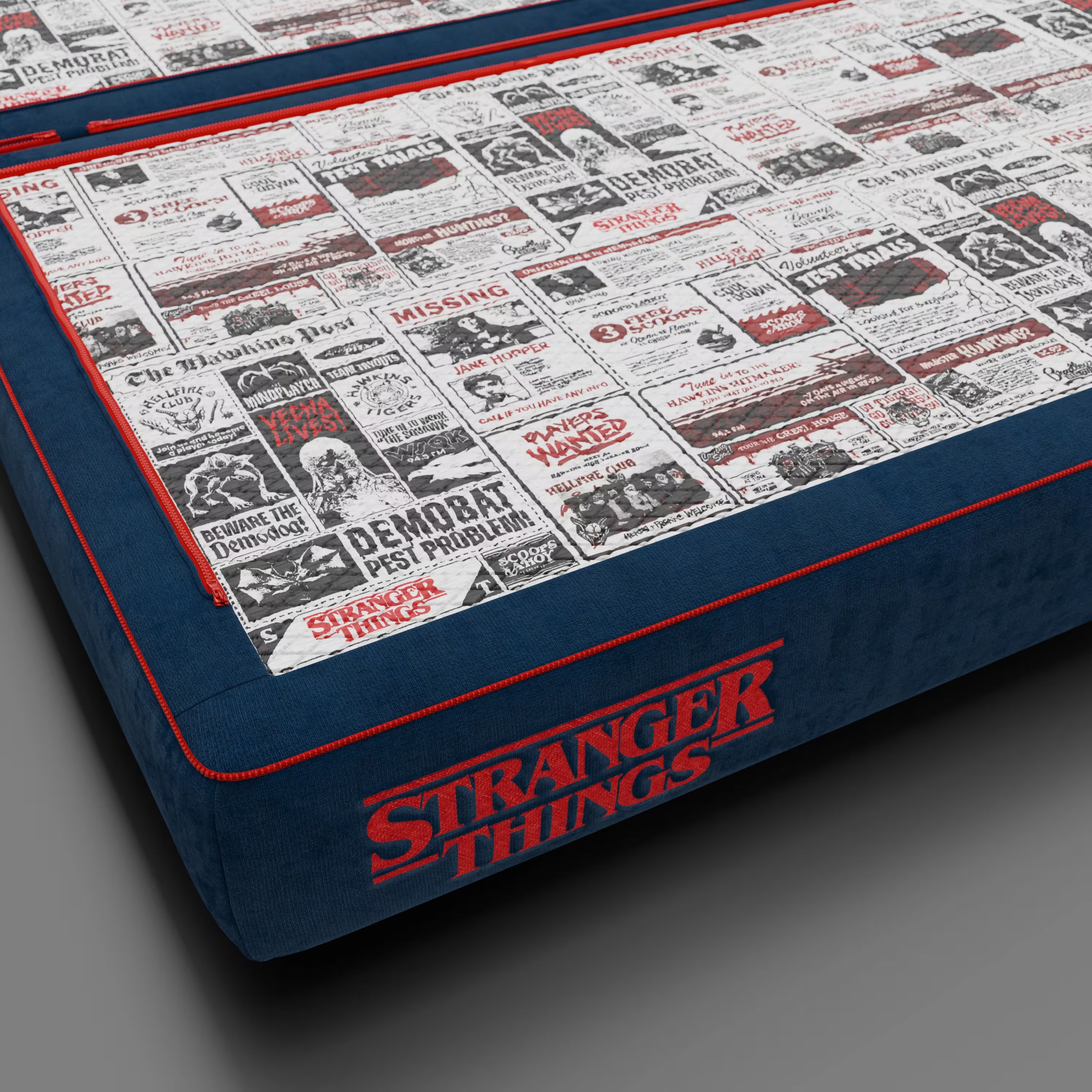 Rift Canapé-lit double Édition STRANGER THINGS 2 places et 3 places avec dossiers amovibles - matelas de 22 cm d'épaisseur en mousse à mémoire de forme en tissu détachable Bleu