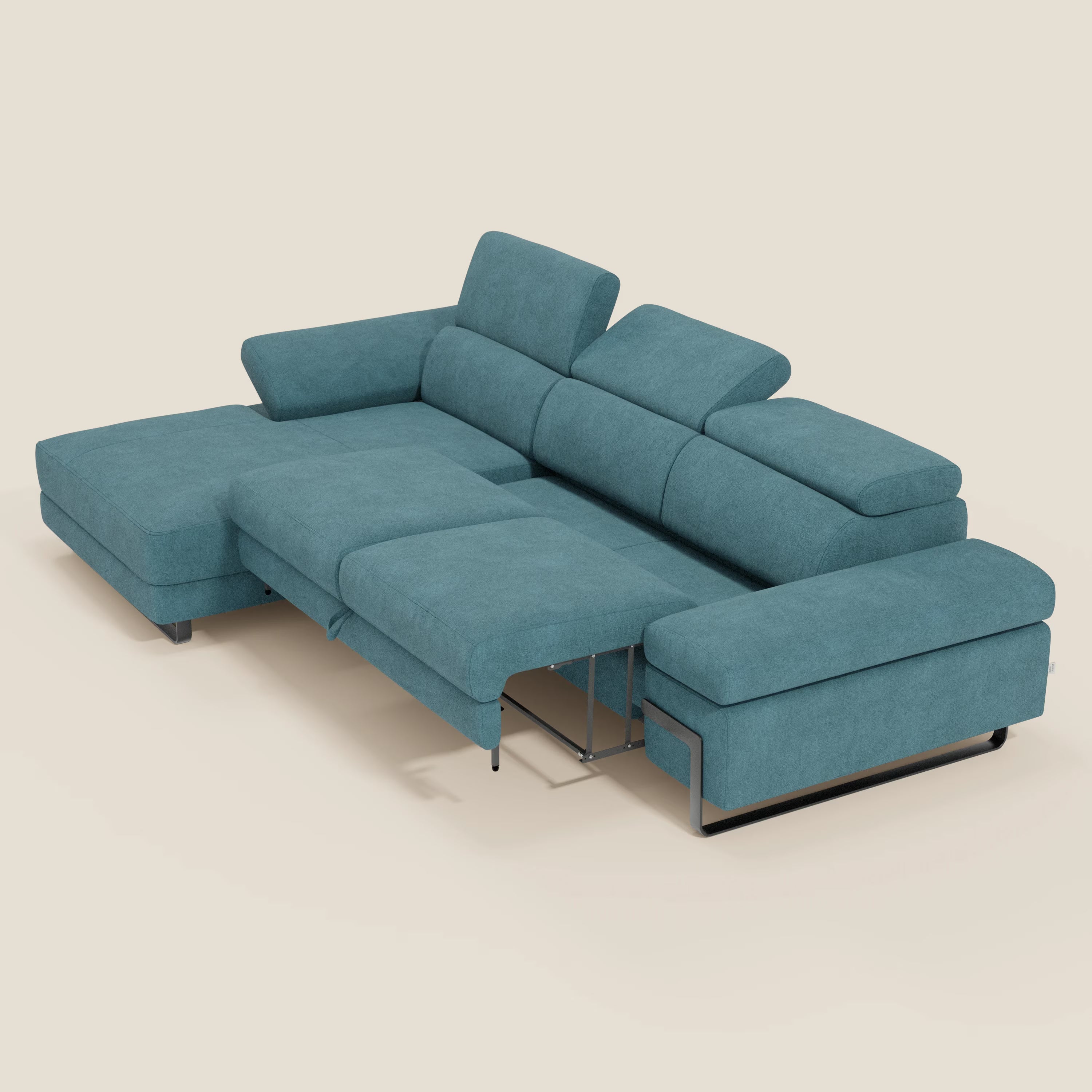 Zayana Canapé d'angle extractible - accoudoirs et têtières réglables en tissu imperméable T02 bleu ciel