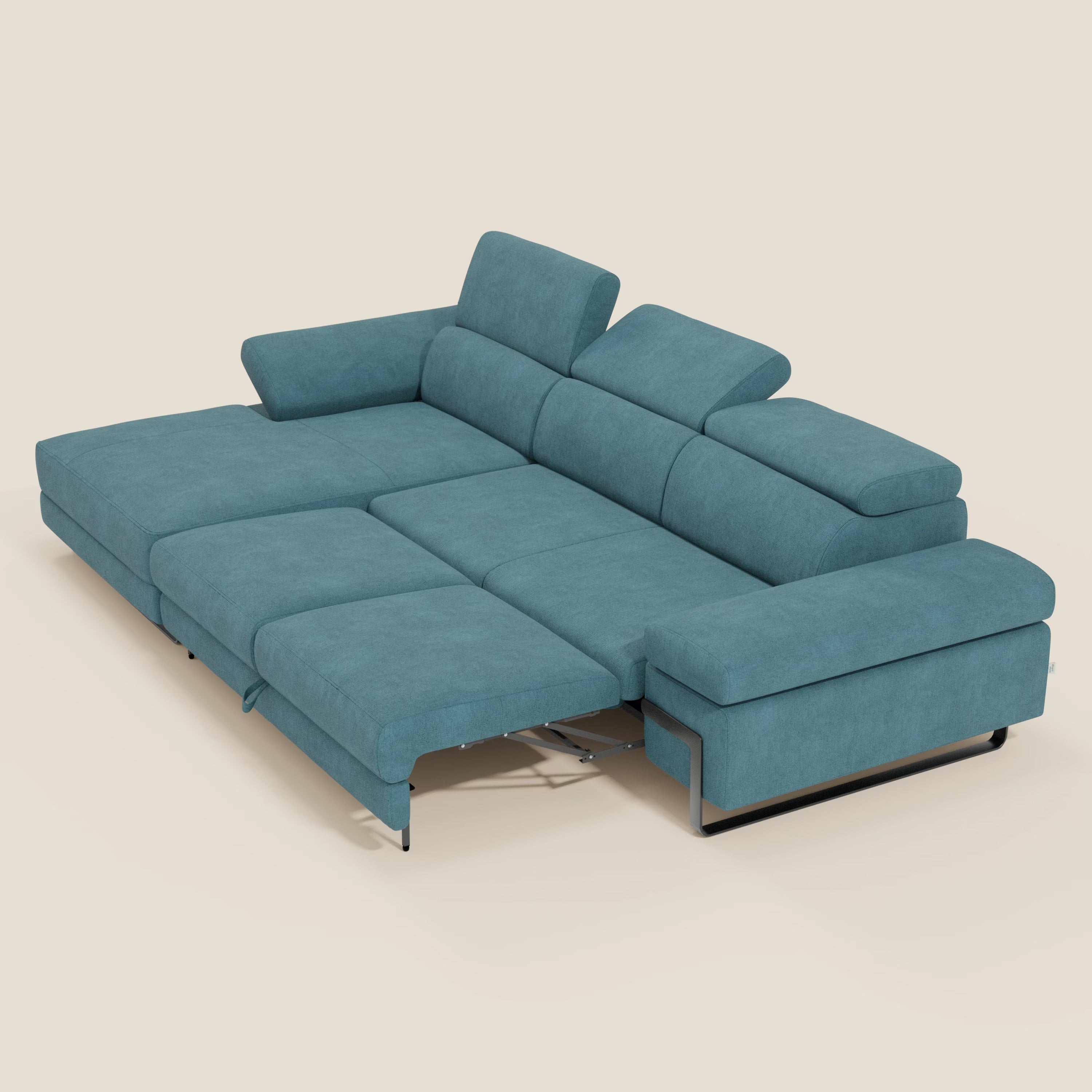 Zayana Canapé d'angle extractible - accoudoirs et têtières réglables en tissu imperméable T02 bleu ciel