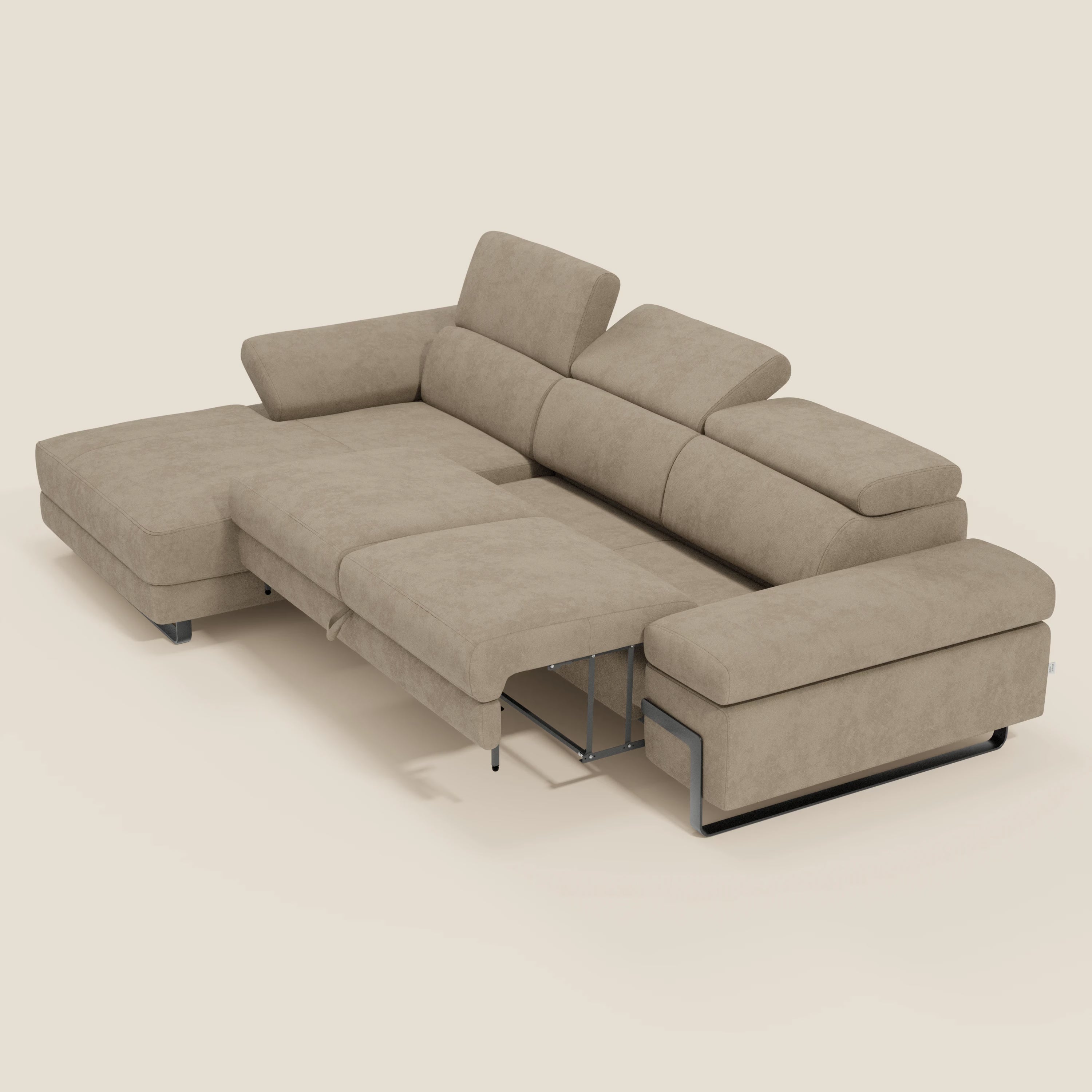 Zayana Canapé d'angle extractible - accoudoirs et têtières réglables en tissu imperméable T02 beige