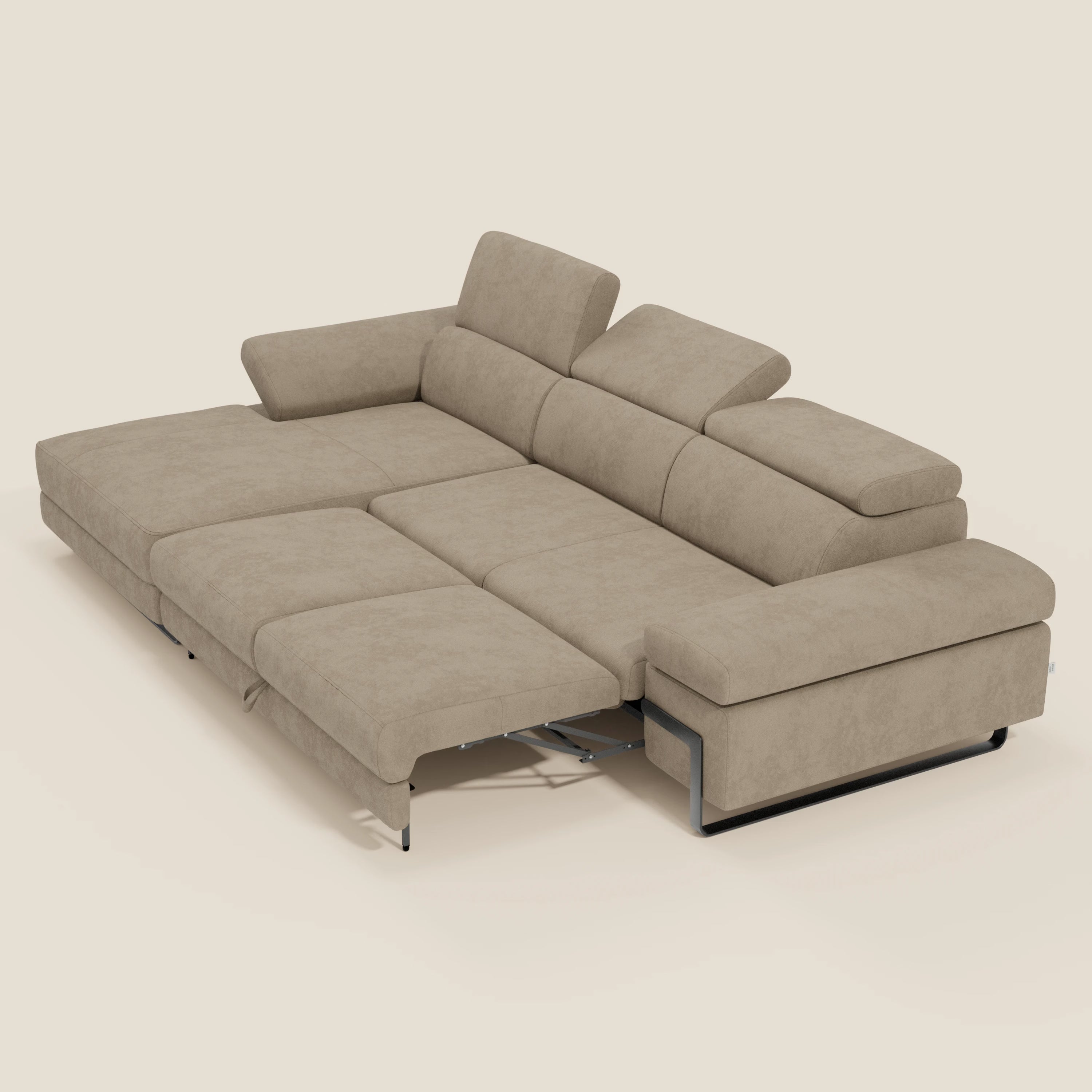 Zayana Canapé d'angle extractible - accoudoirs et têtières réglables en tissu imperméable T02 beige