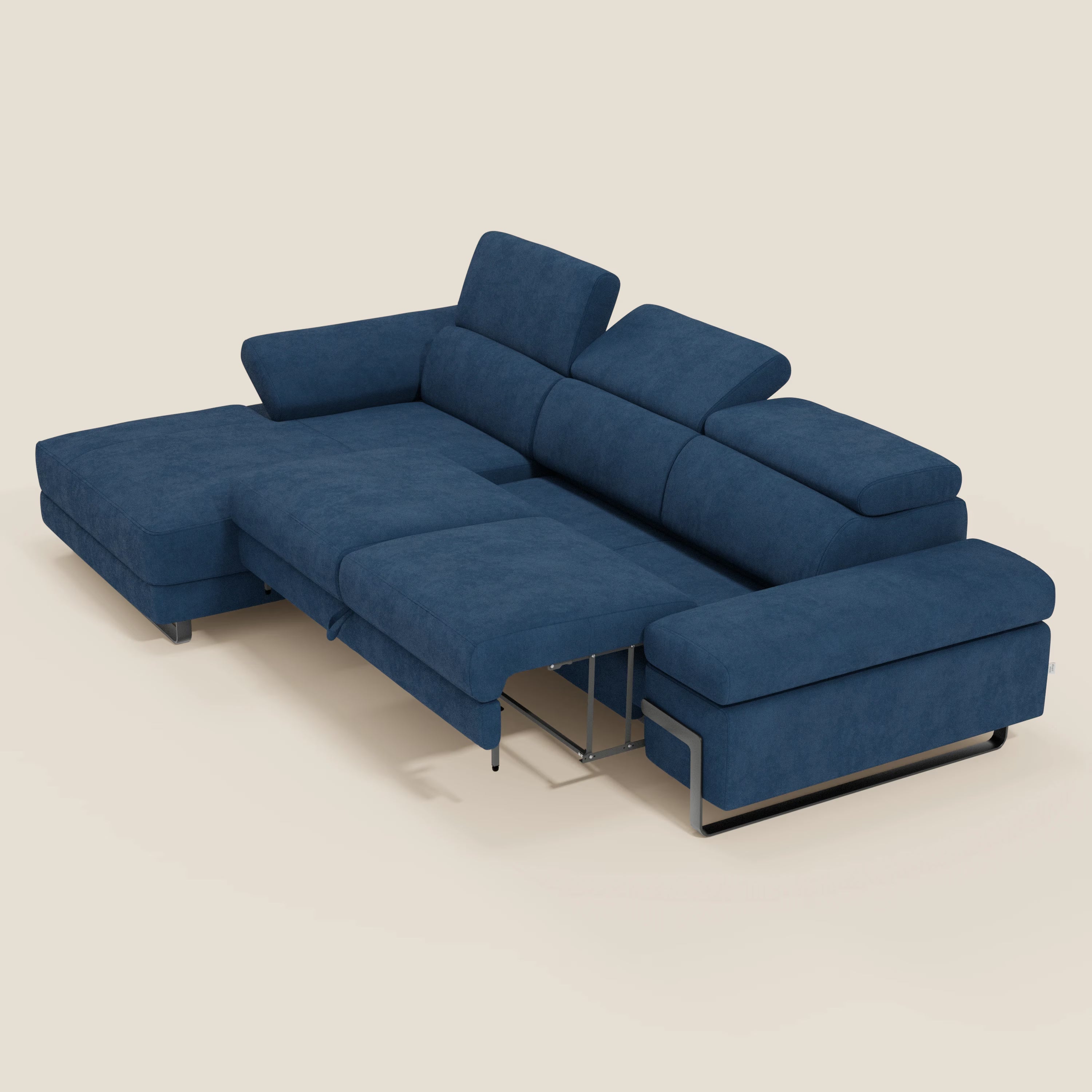 Zayana Canapé d'angle extractible - accoudoirs et têtières réglables en tissu imperméable T02 bleu