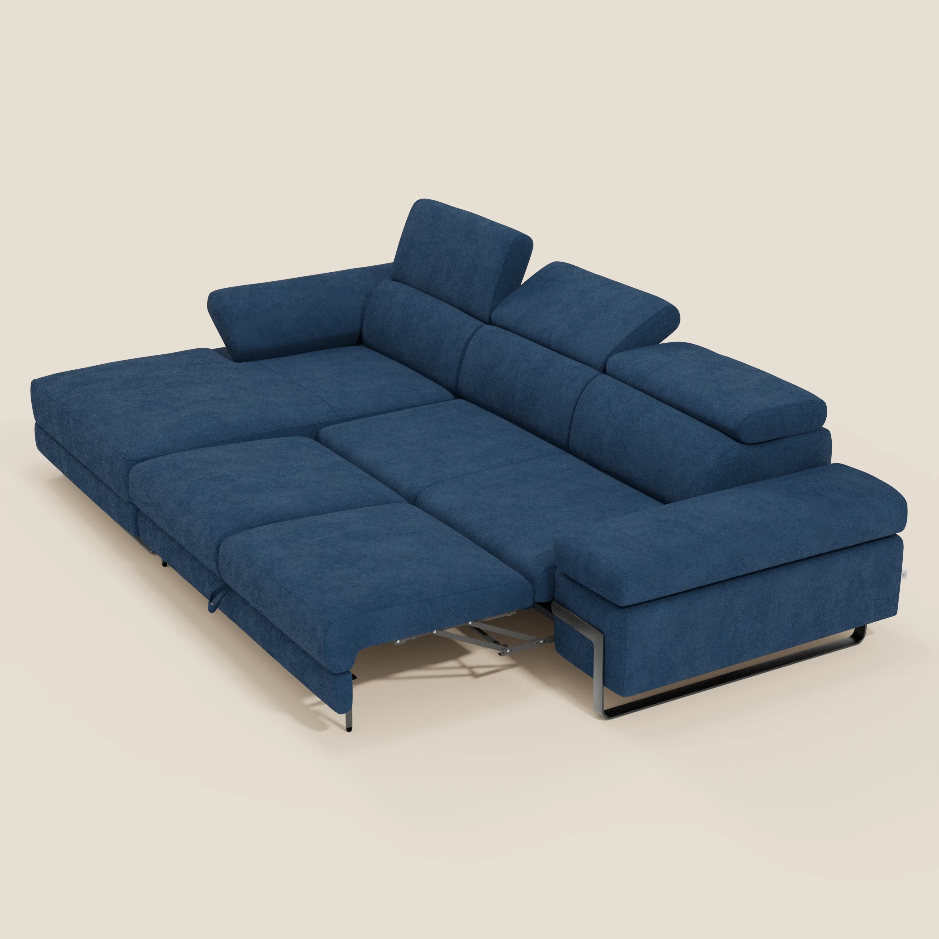 Zayana Canapé d'angle extractible - accoudoirs et têtières réglables en tissu imperméable T02 bleu