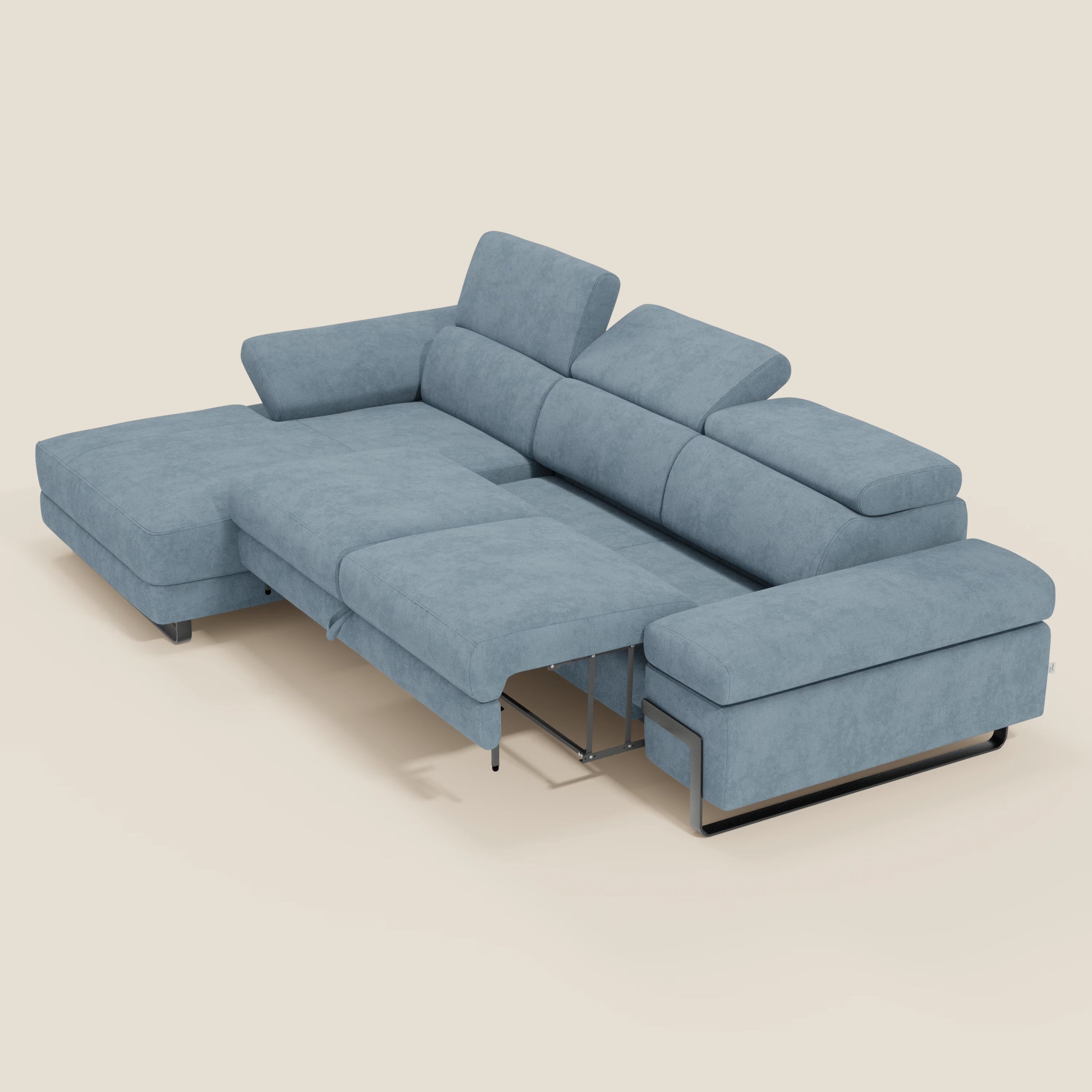 Zayana Canapé d'angle extractible - accoudoirs et têtières réglables en tissu imperméable T02 bleu pastel