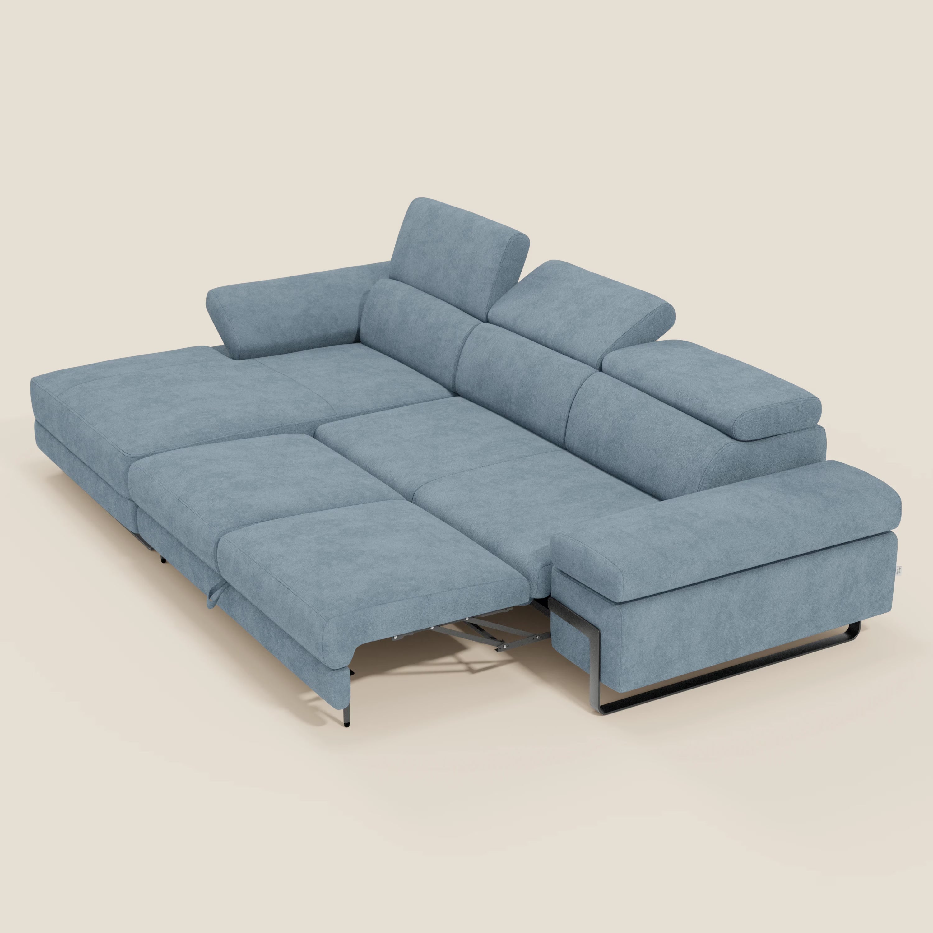 Zayana Canapé d'angle extractible - accoudoirs et têtières réglables en tissu imperméable T02 bleu pastel