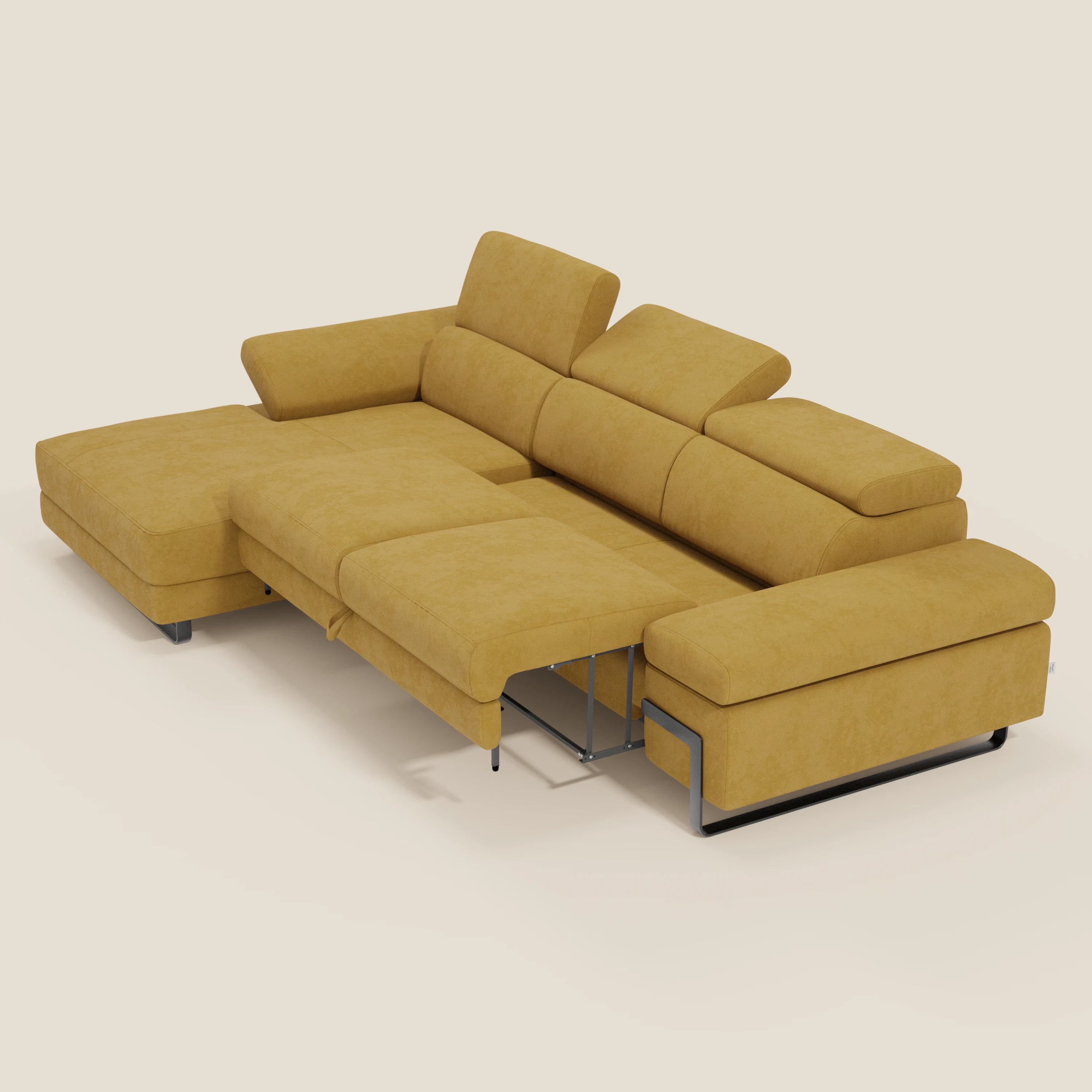 Zayana Canapé d'angle extractible - accoudoirs et têtières réglables en tissu imperméable T02 jaune