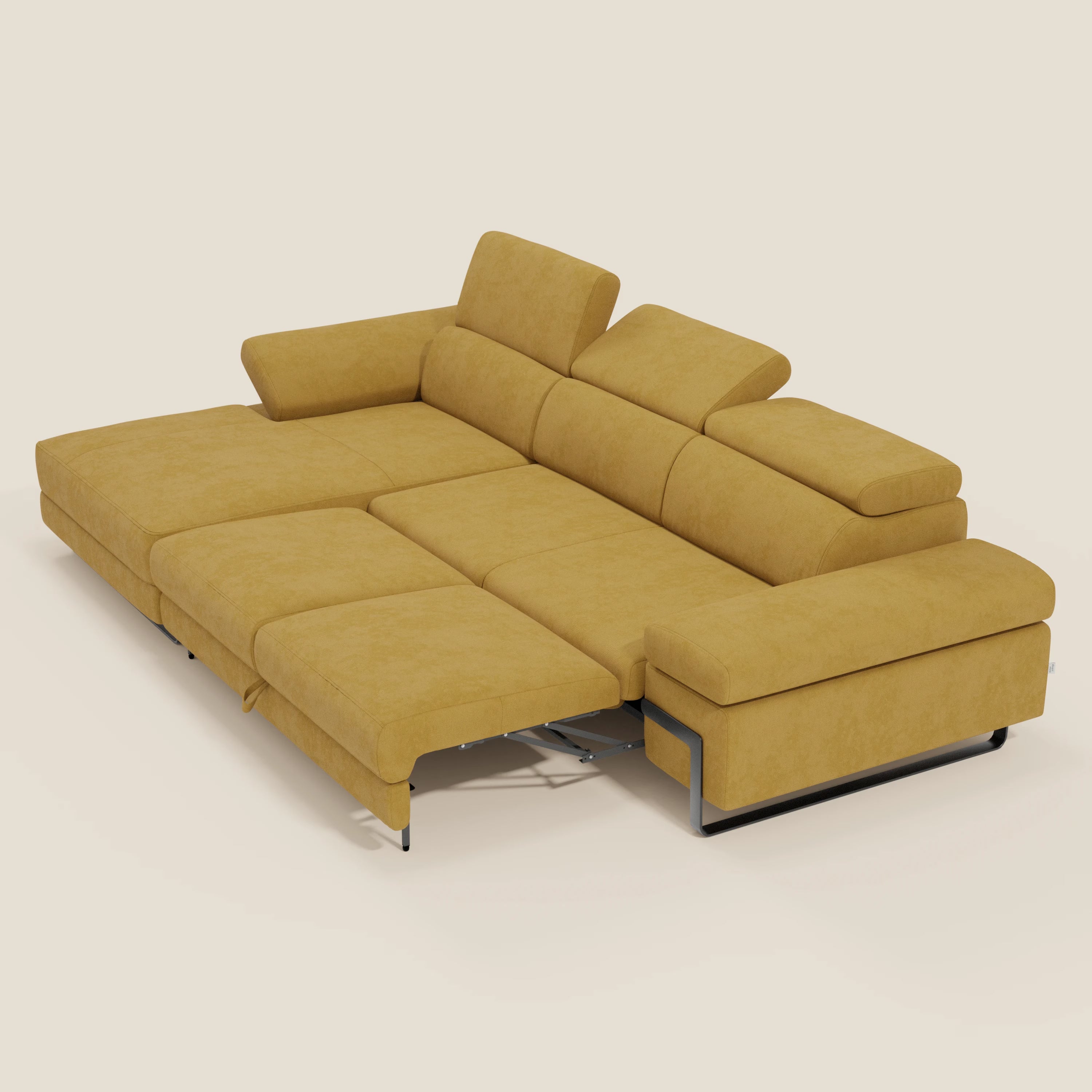 Zayana Canapé d'angle extractible - accoudoirs et têtières réglables en tissu imperméable T02 jaune