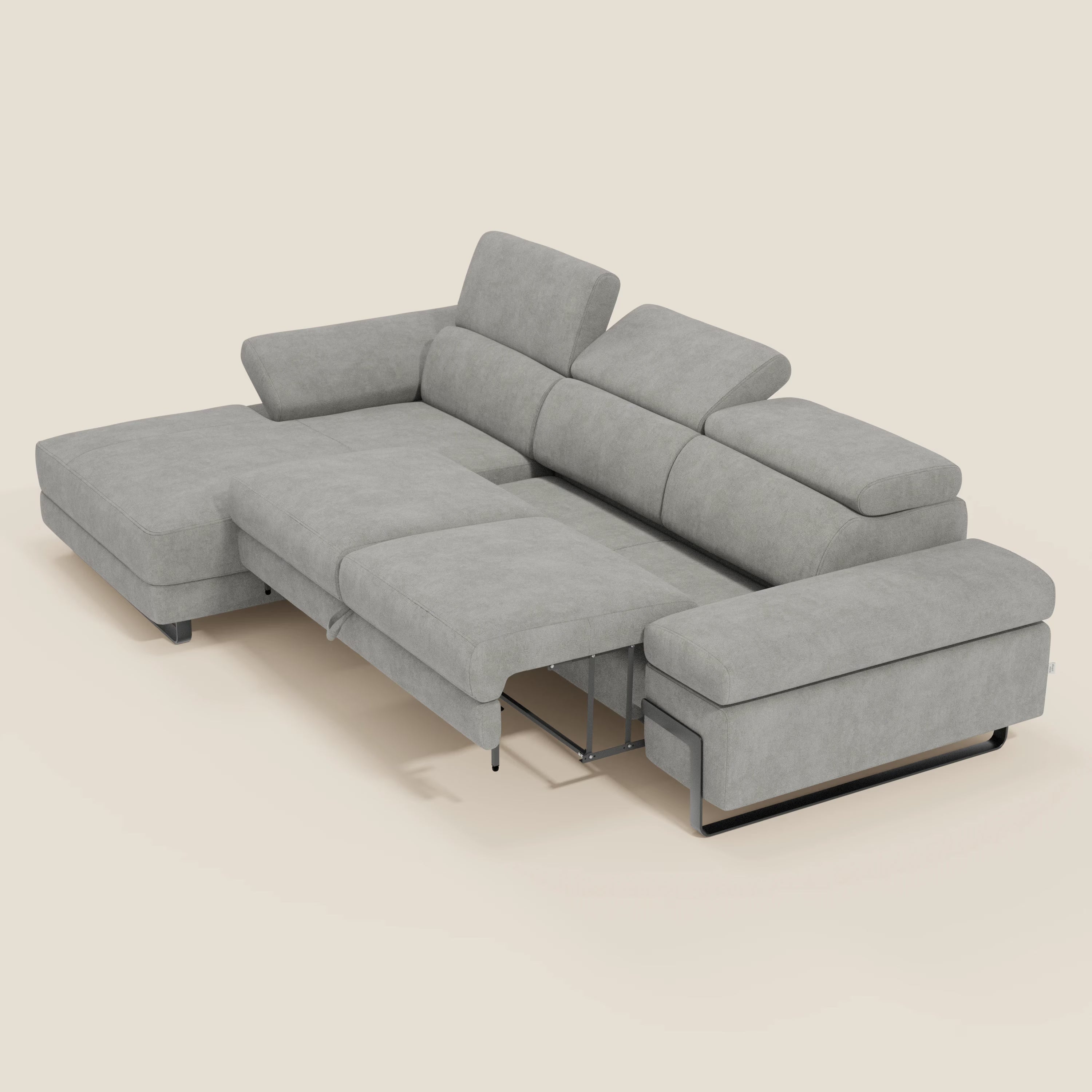 Zayana Canapé d'angle extractible - accoudoirs et têtières réglables en tissu imperméable T02 gris clair
