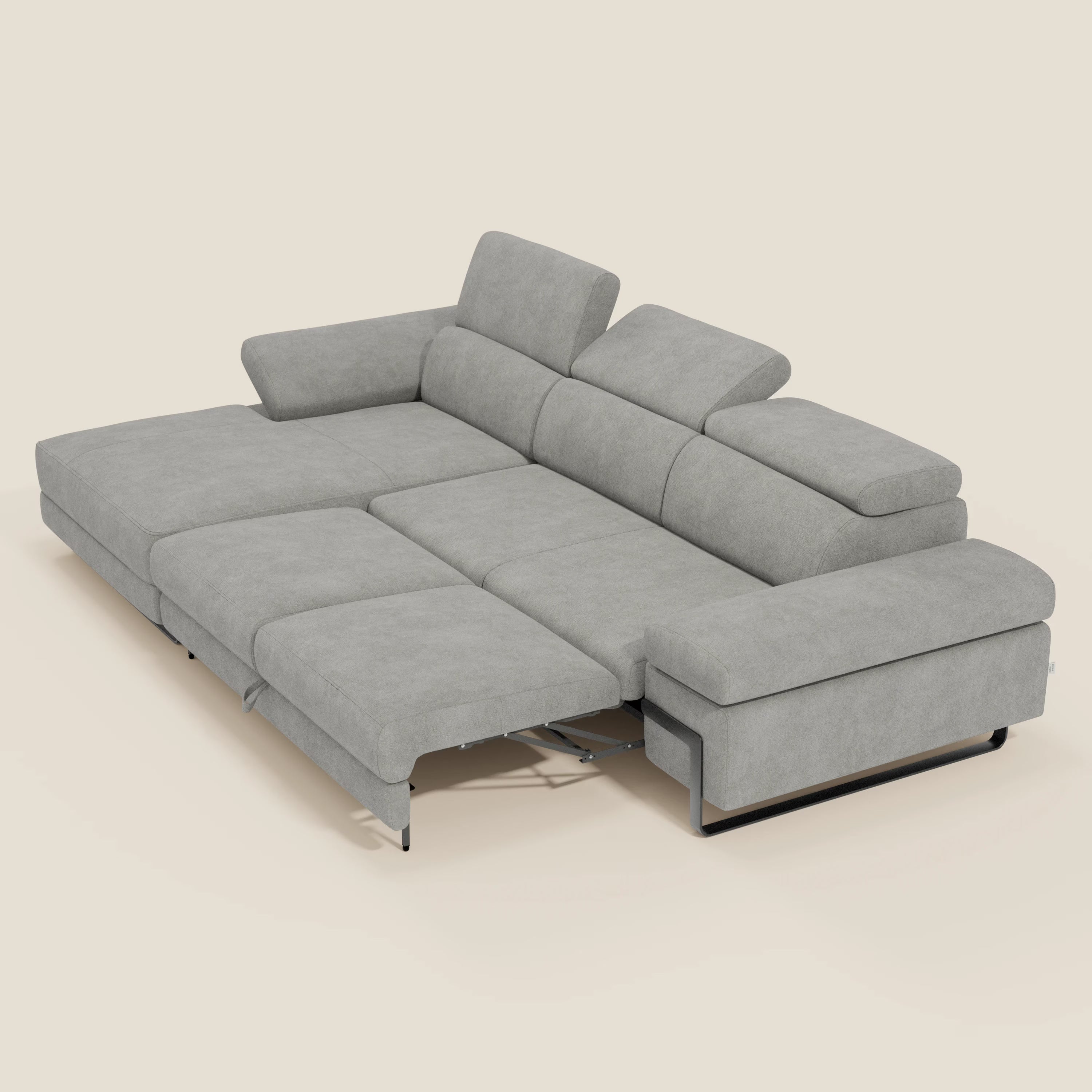 Zayana Canapé d'angle extractible - accoudoirs et têtières réglables en tissu imperméable T02 gris clair