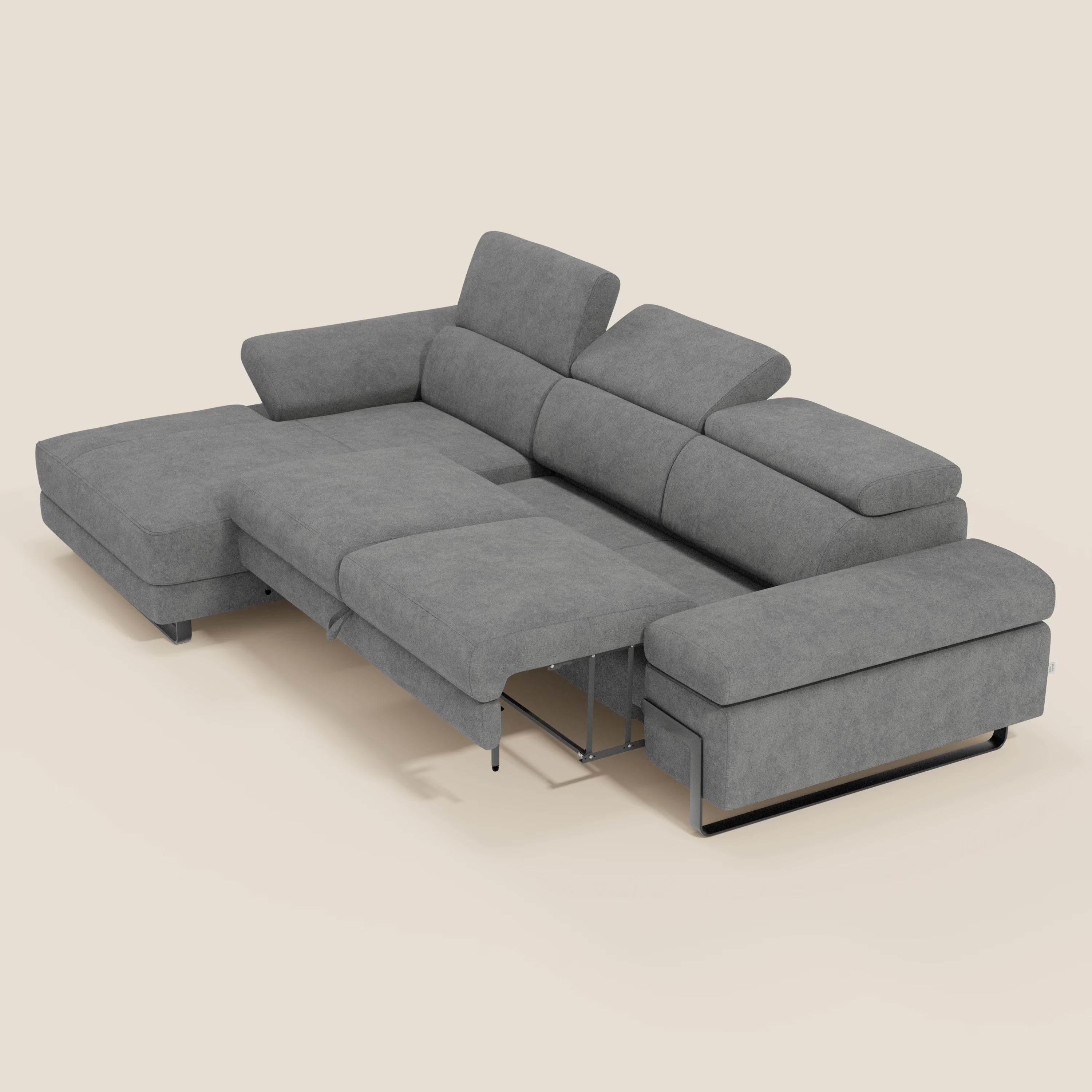 Zayana Canapé d'angle extractible - accoudoirs et têtières réglables en tissu imperméable T02 gris