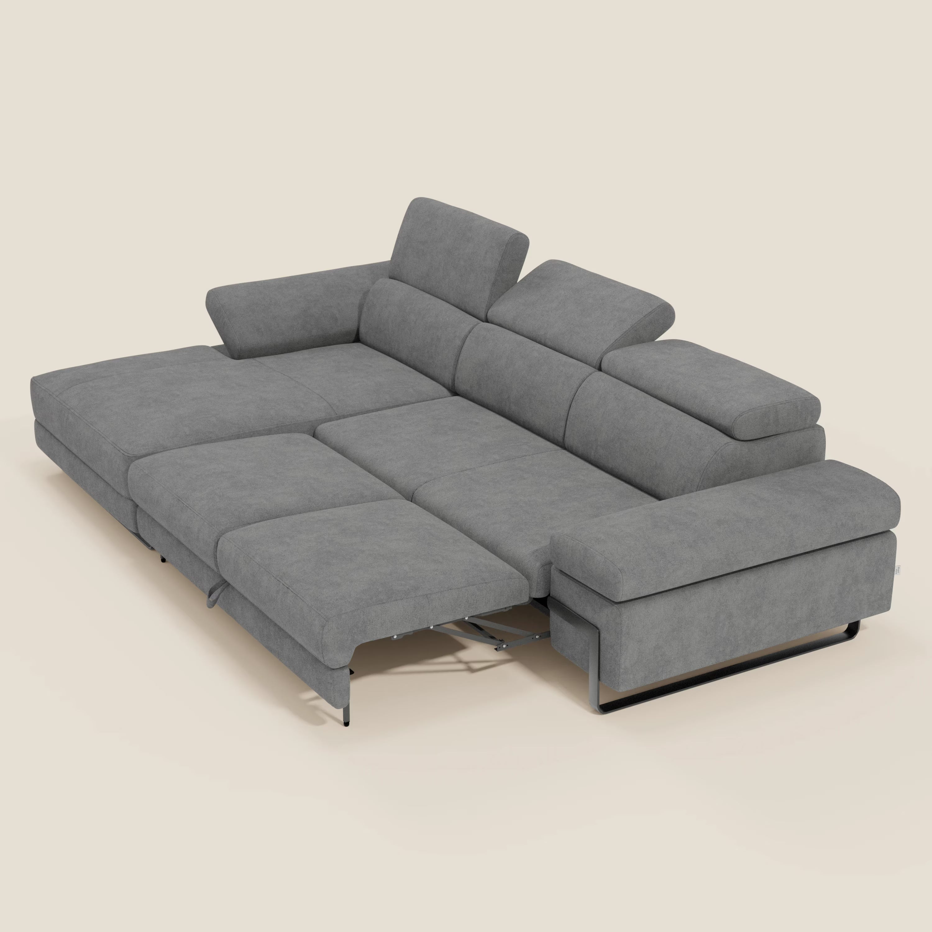 Zayana Canapé d'angle extractible - accoudoirs et têtières réglables en tissu imperméable T02 gris