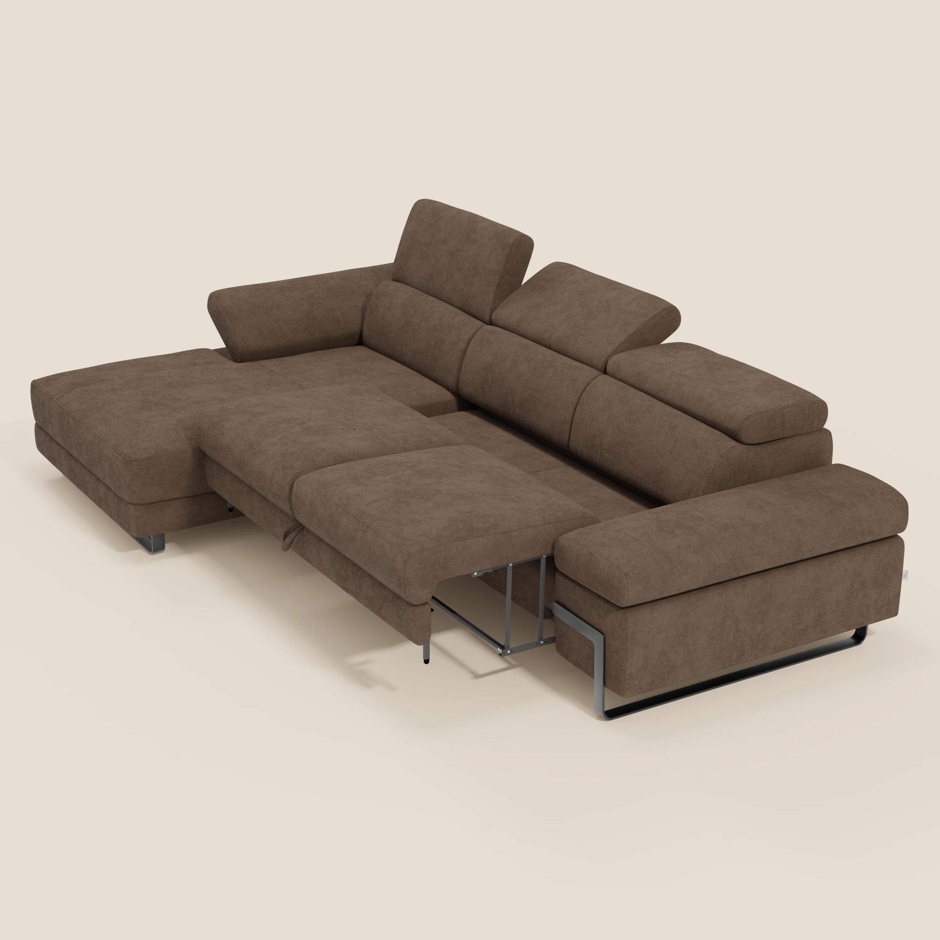 Zayana Canapé d'angle extractible - accoudoirs et têtières réglables en tissu imperméable T02 marron