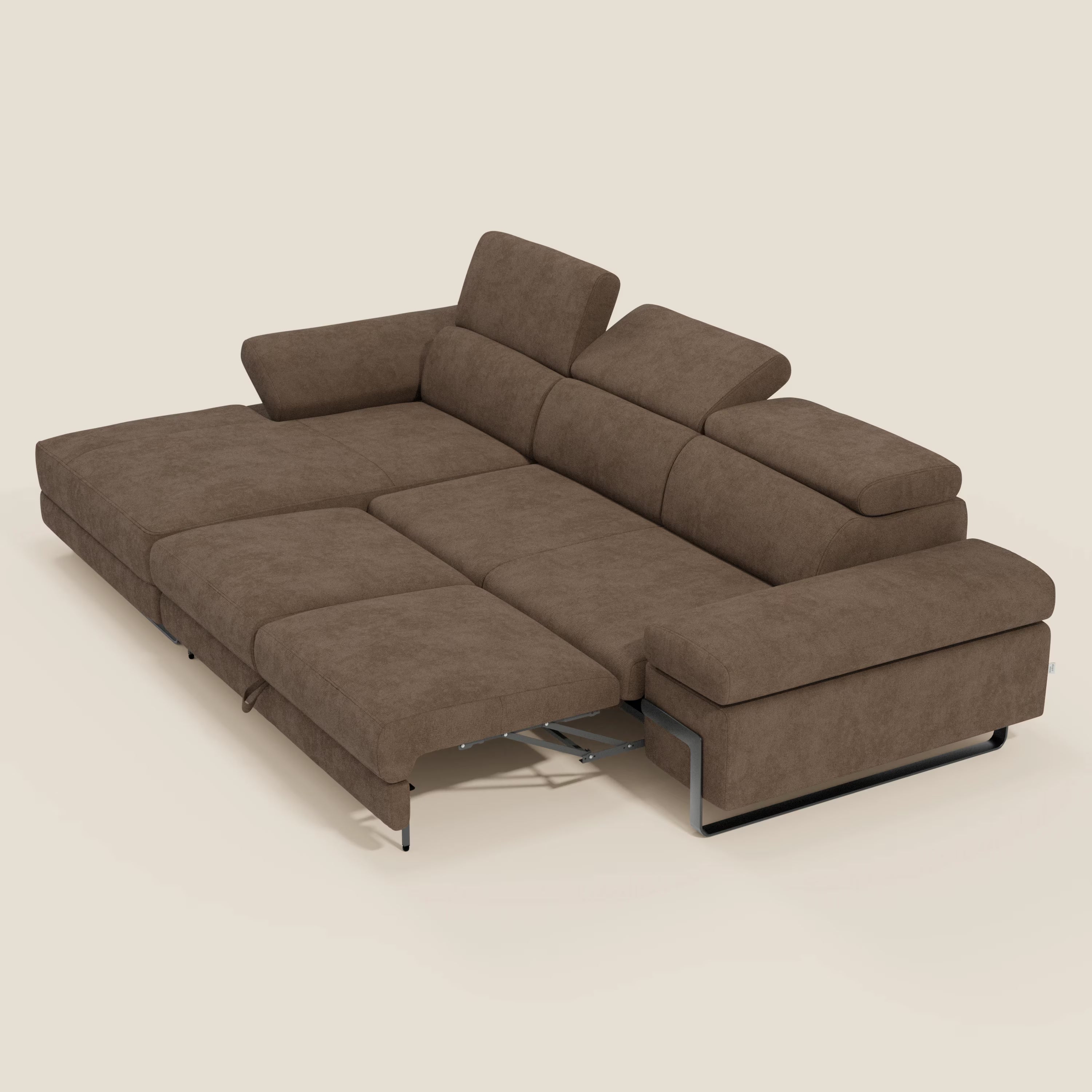 Zayana Canapé d'angle extractible - accoudoirs et têtières réglables en tissu imperméable T02 marron