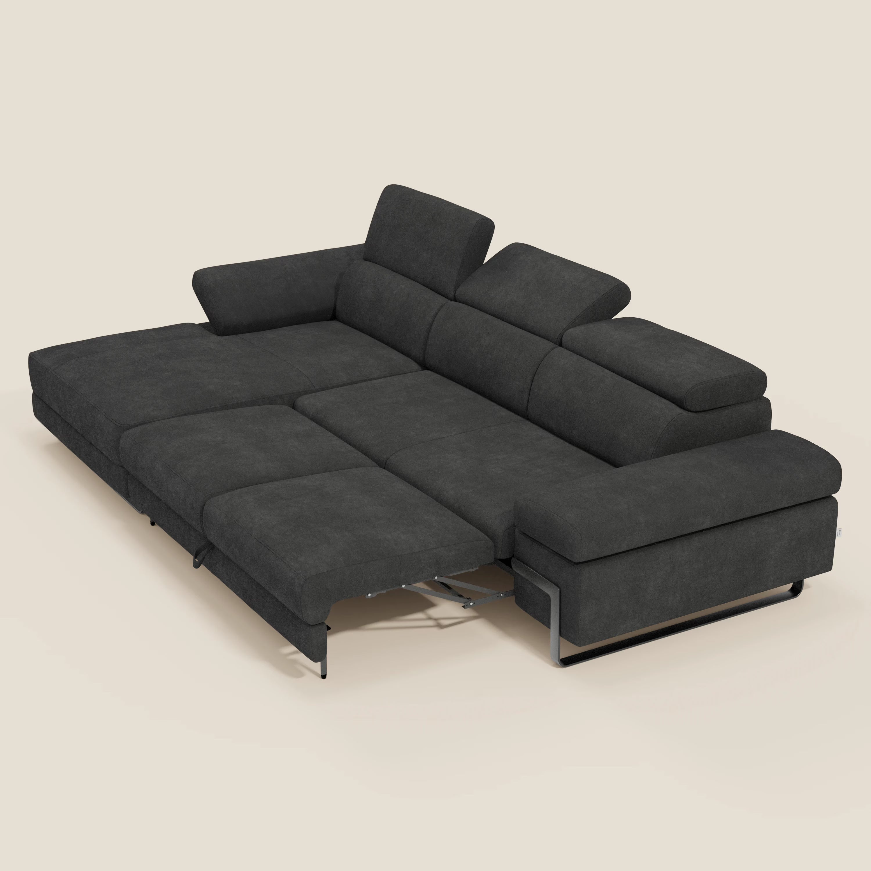 Zayana Canapé d'angle extractible - accoudoirs et têtières réglables en tissu imperméable T02 noir