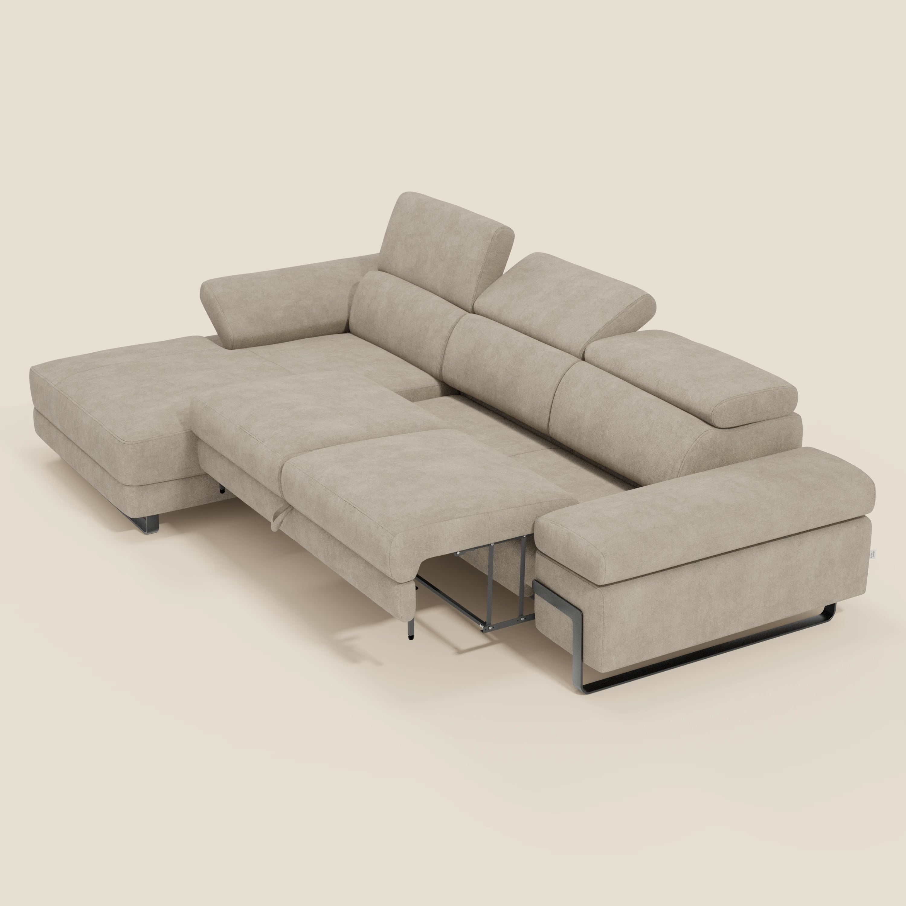 Zayana Canapé d'angle extractible - accoudoirs et têtières réglables en tissu imperméable T02 crème