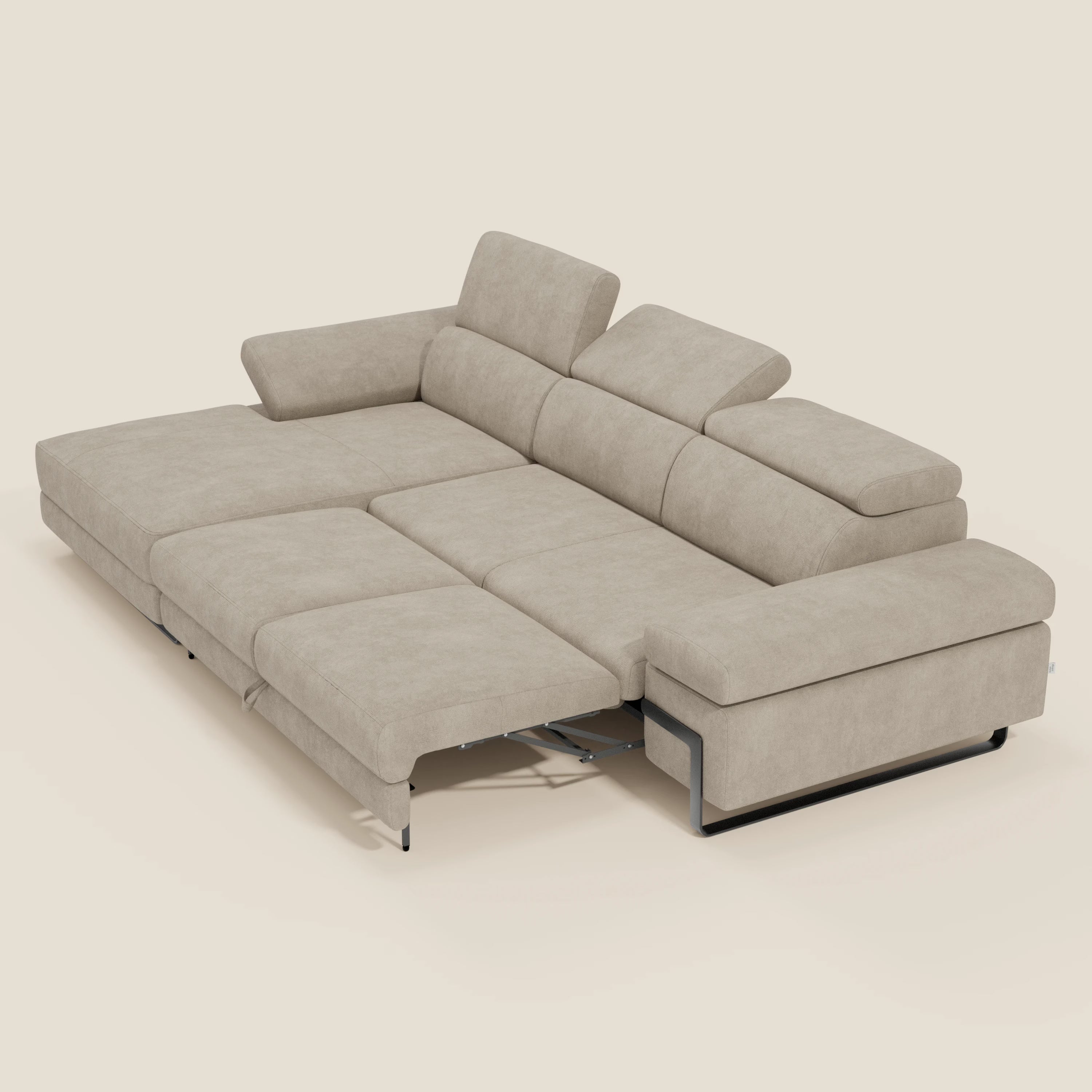 Zayana Canapé d'angle extractible - accoudoirs et têtières réglables en tissu imperméable T02 crème