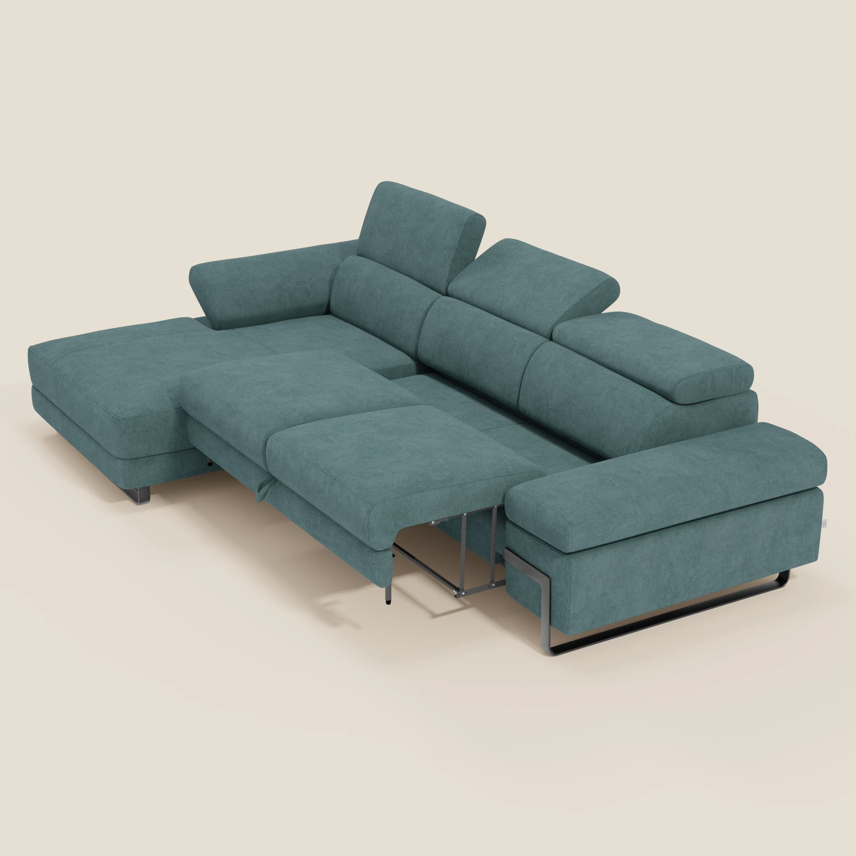 Zayana Canapé d'angle extractible - accoudoirs et têtières réglables en tissu imperméable T02 bleu canard