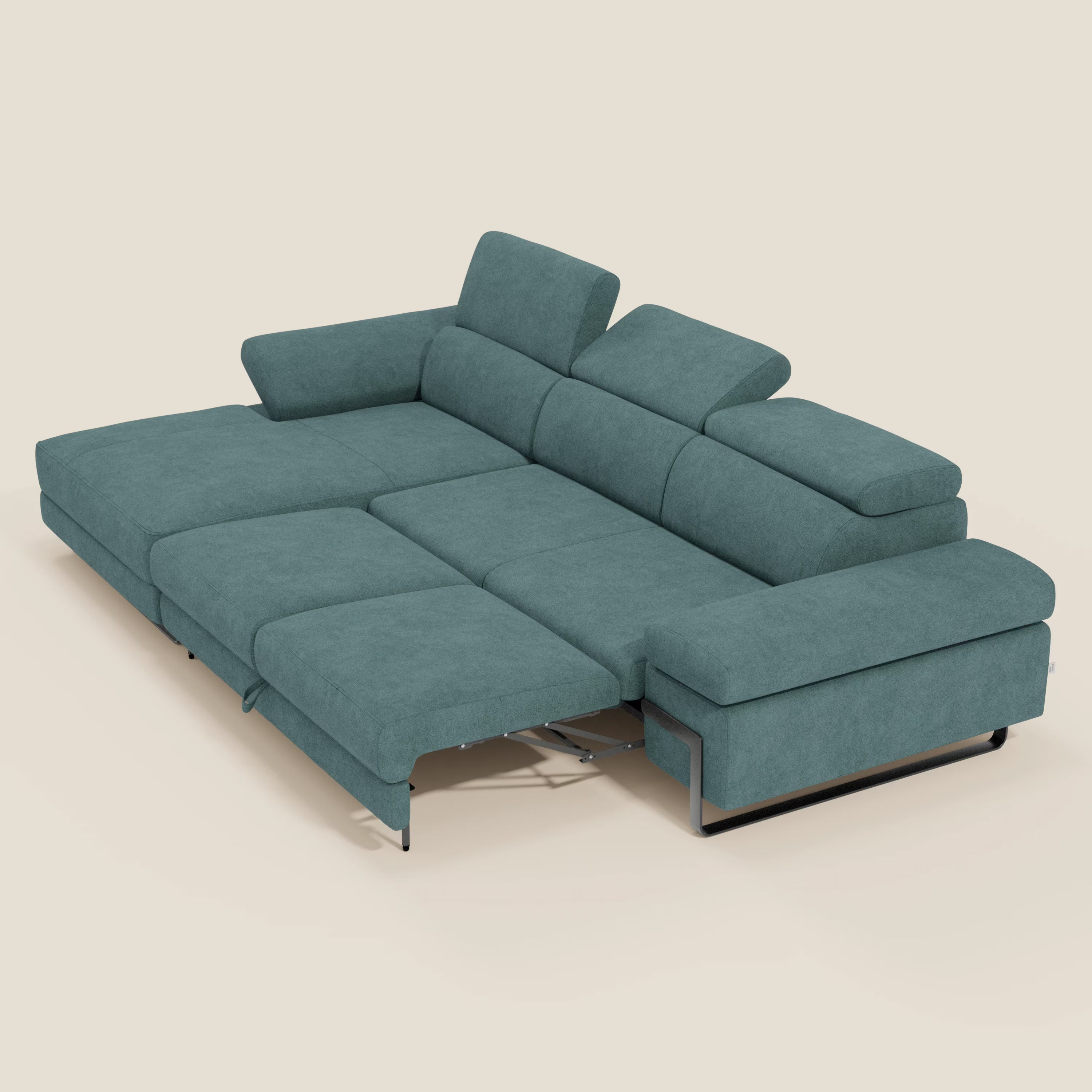 Zayana Canapé d'angle extractible - accoudoirs et têtières réglables en tissu imperméable T02 bleu canard