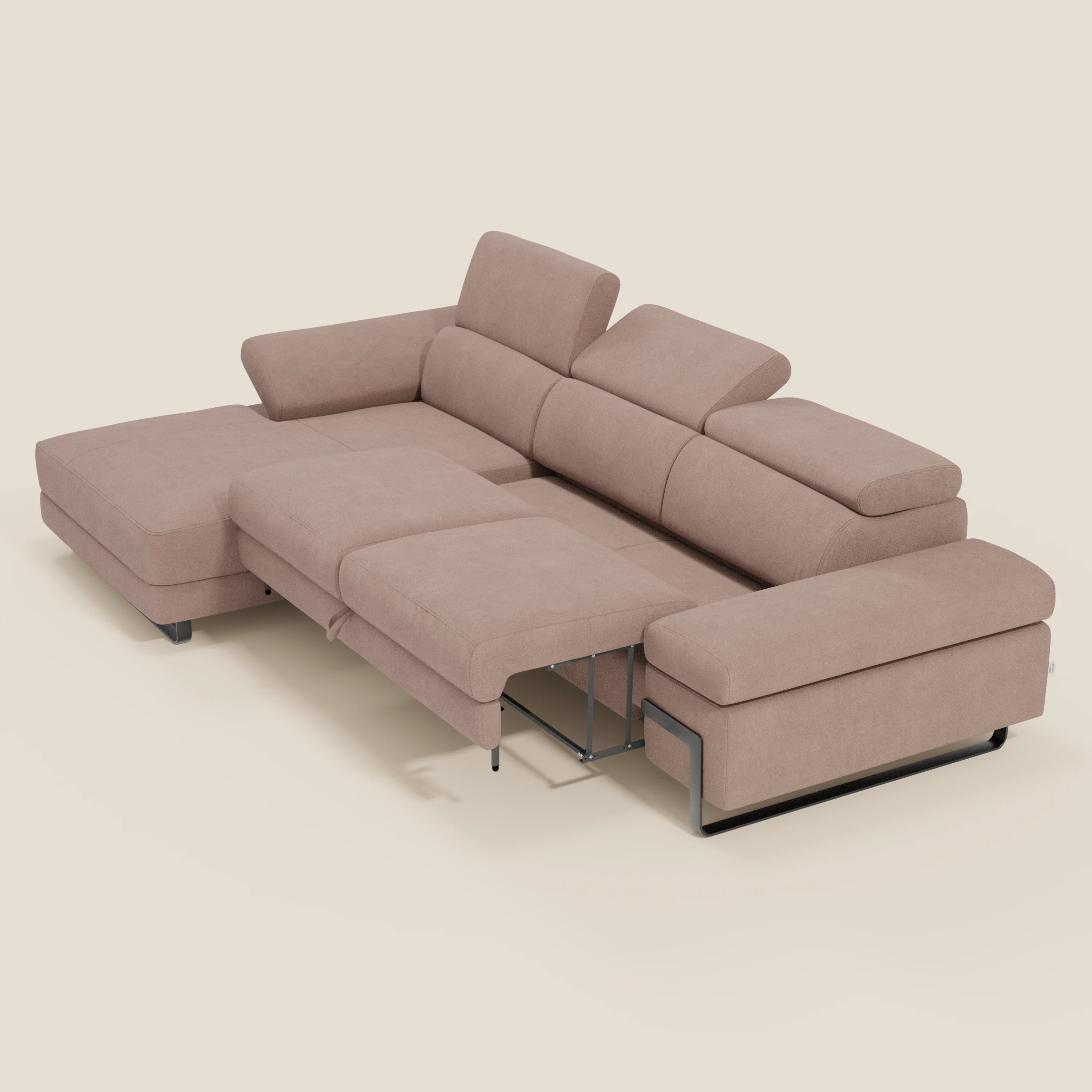 Zayana Canapé d'angle extractible - accoudoirs et têtières réglables en tissu imperméable T02 rose