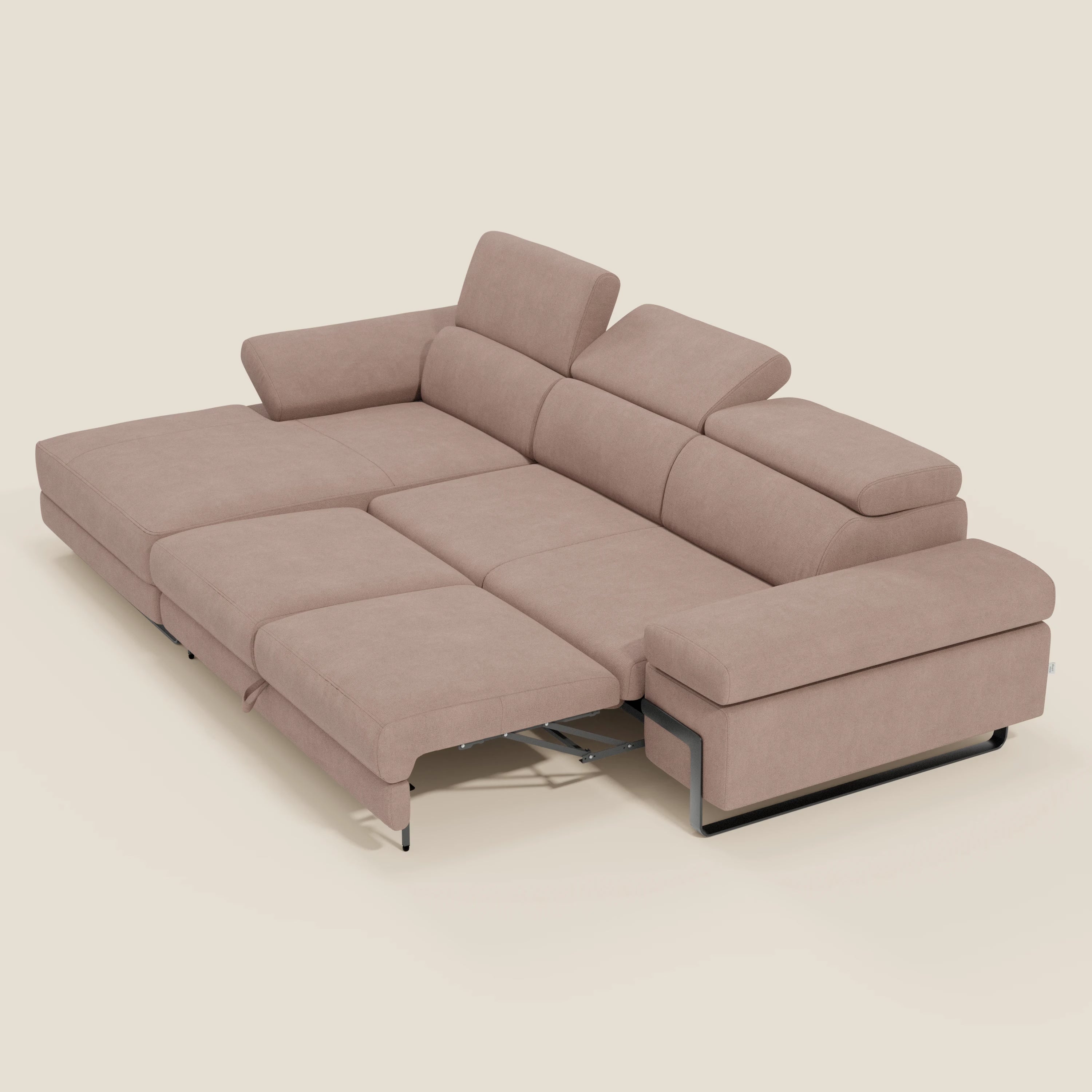 Zayana Canapé d'angle extractible - accoudoirs et têtières réglables en tissu imperméable T02 rose