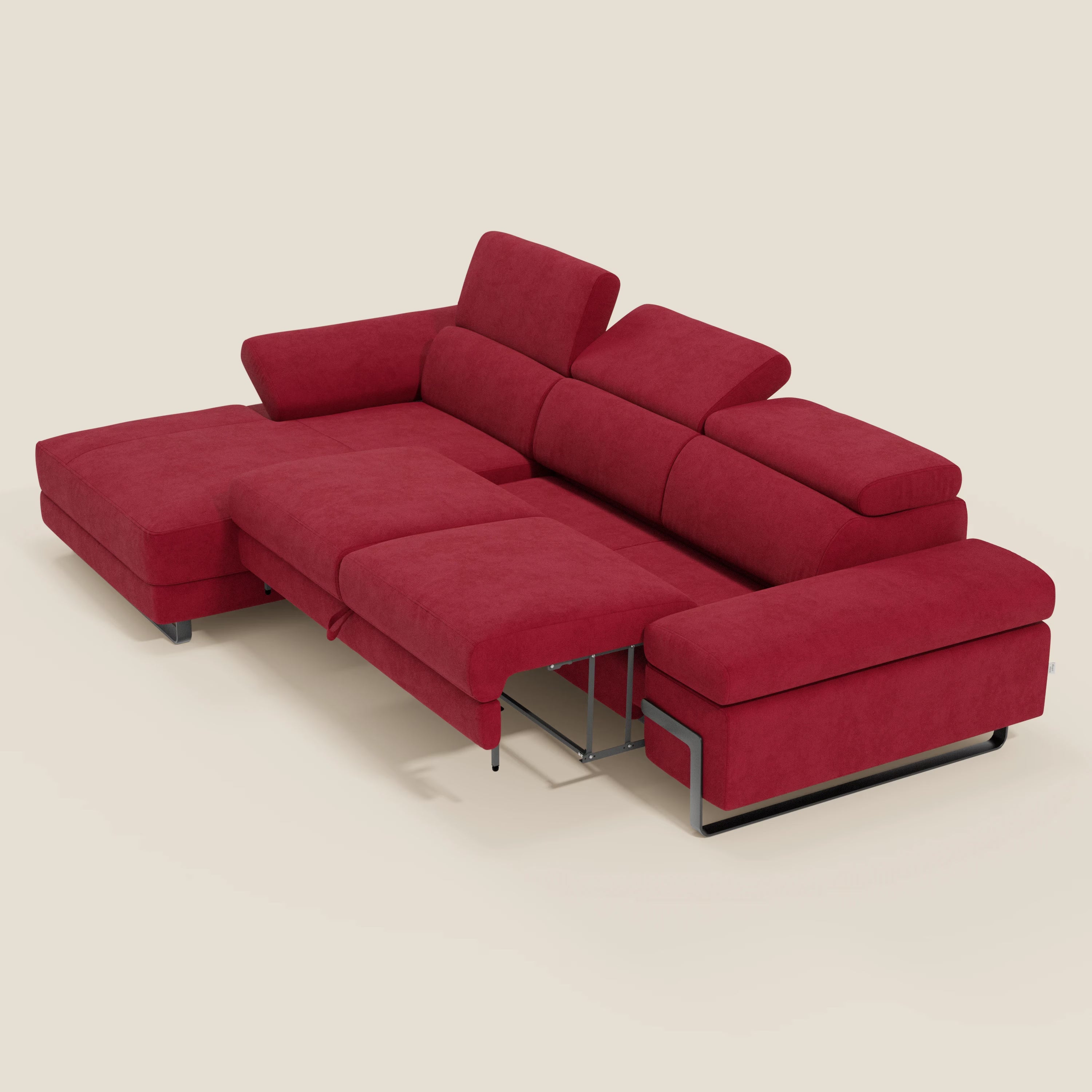 Zayana Canapé d'angle extractible - accoudoirs et têtières réglables en tissu imperméable T02 rouge