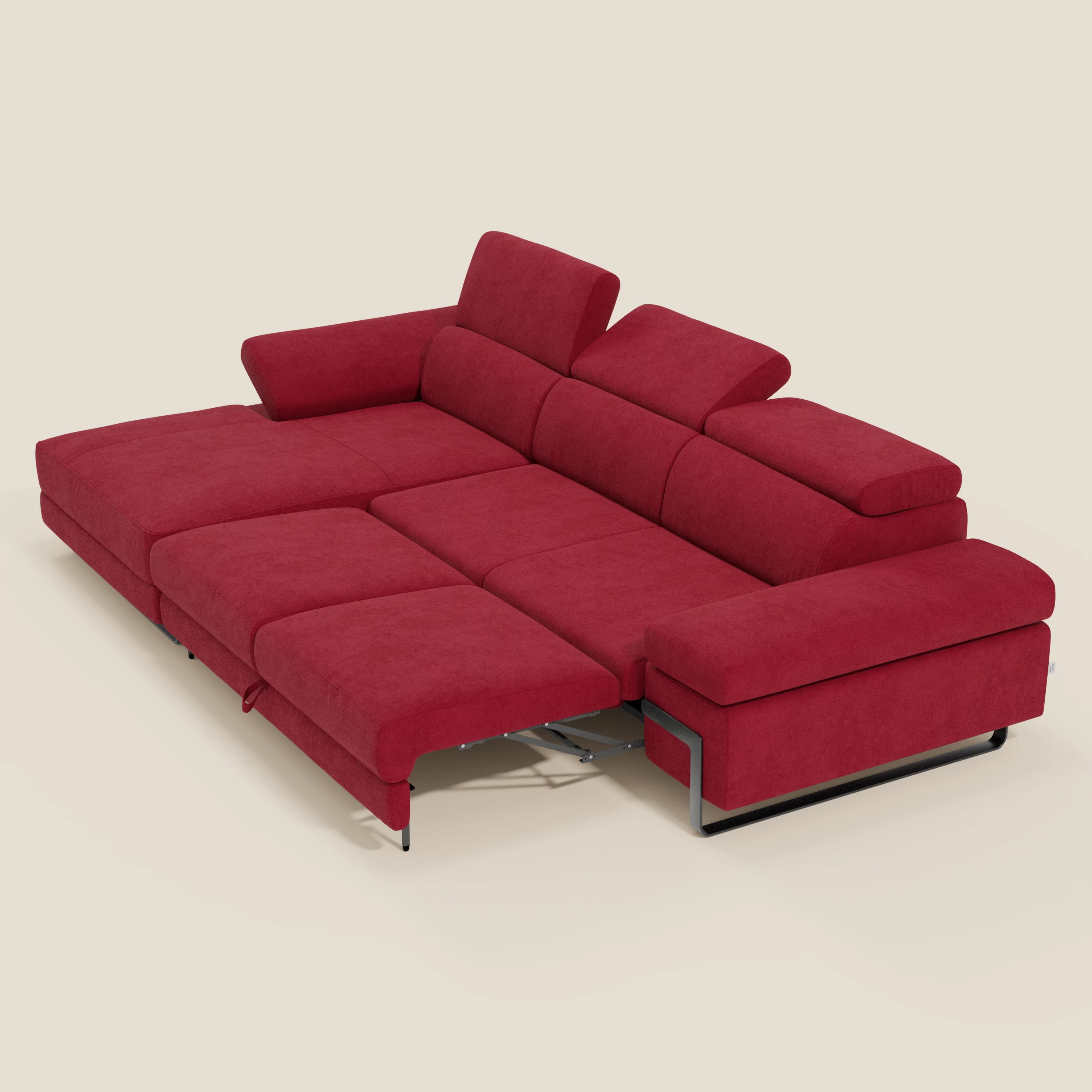 Zayana Canapé d'angle extractible - accoudoirs et têtières réglables en tissu imperméable T02 rouge